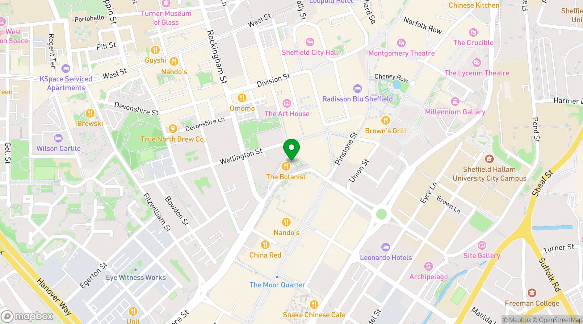 Map showing The Botanist Sheffield