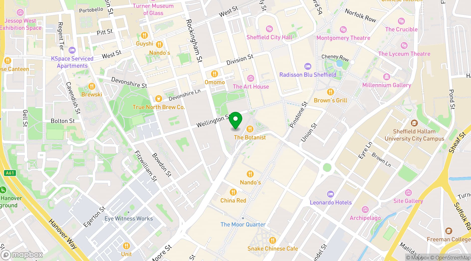 Map showing Roxy Ball Room, Charter Square Sheffield