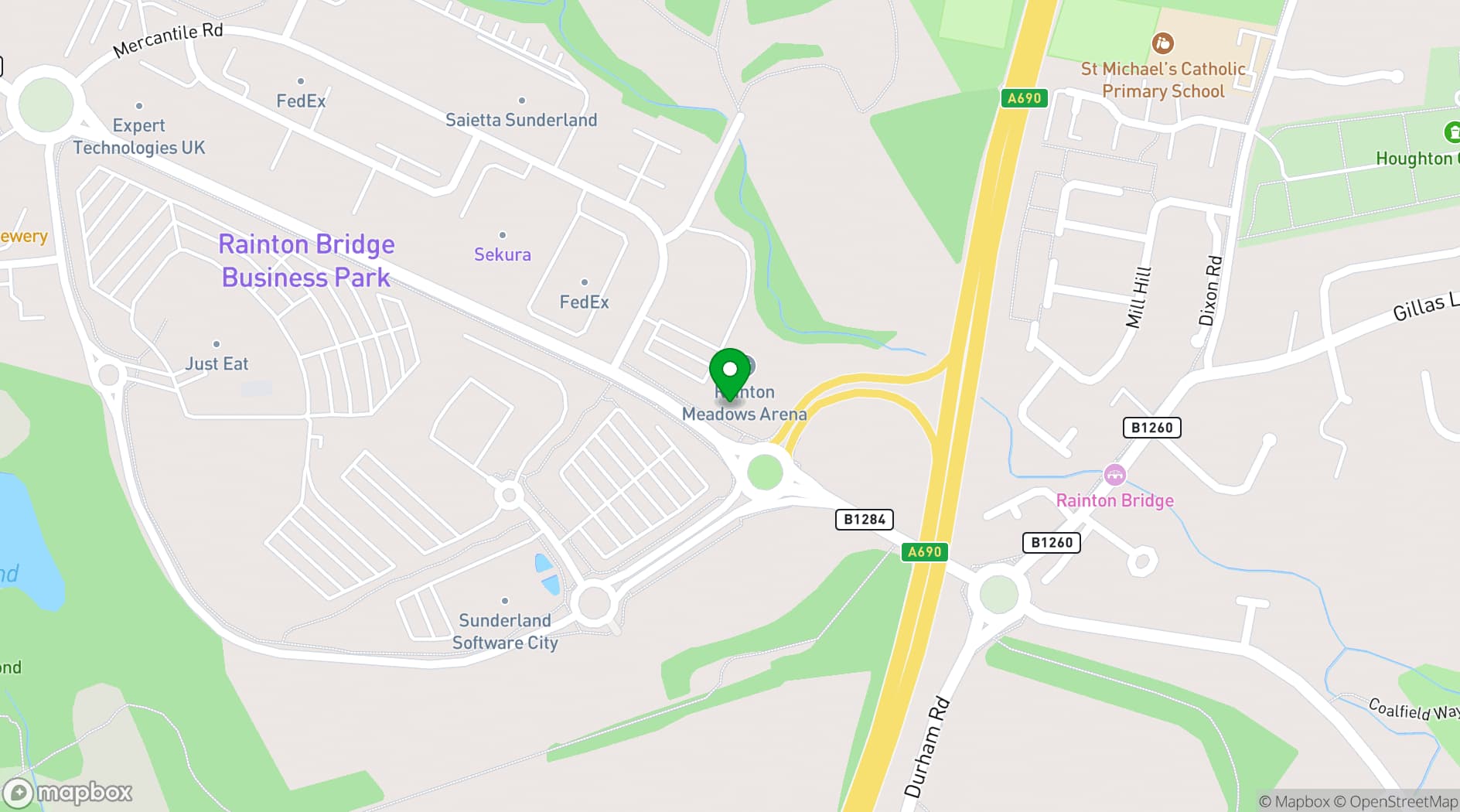 Map showing Rainton Arena