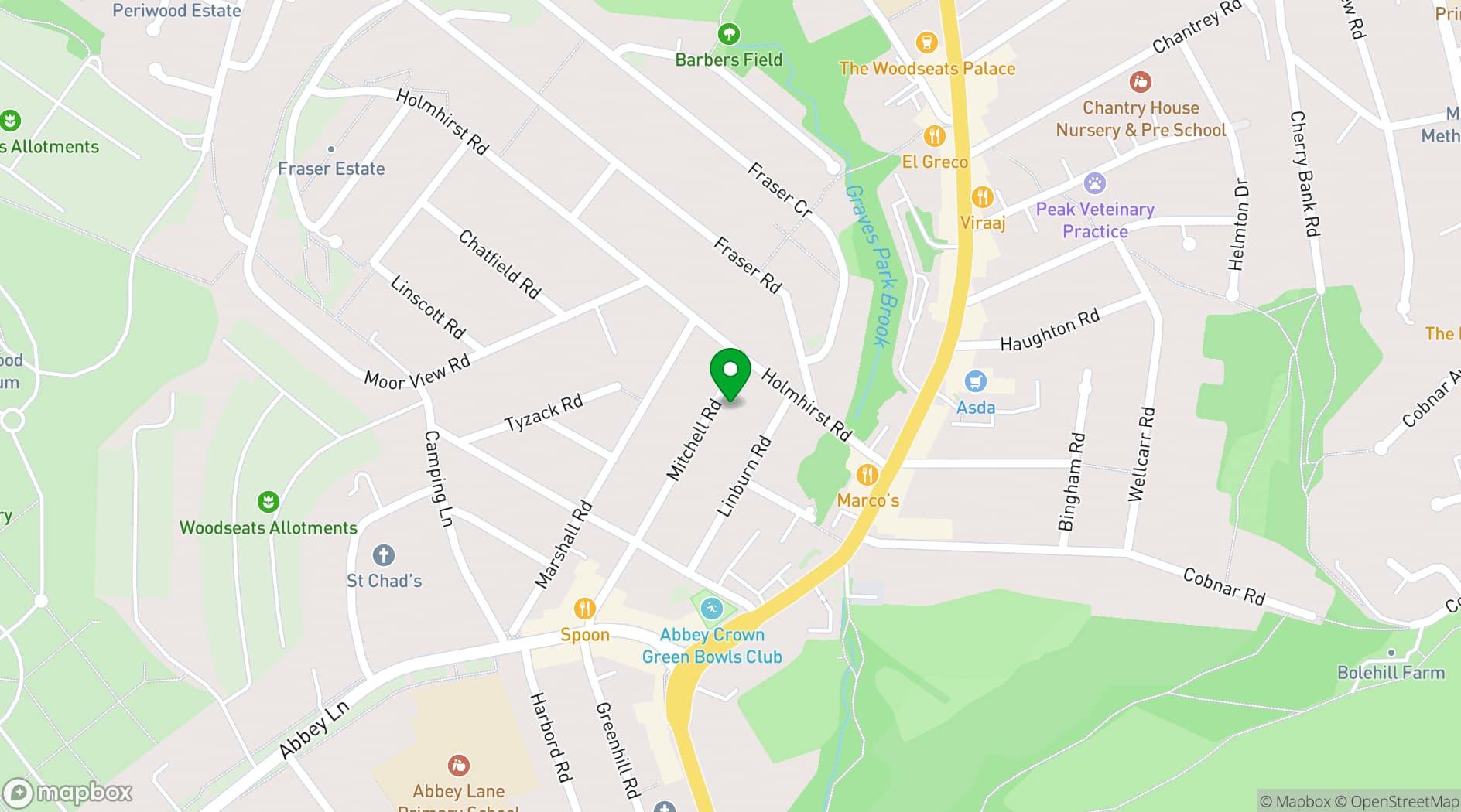 Map showing Woodseats Methodist Church