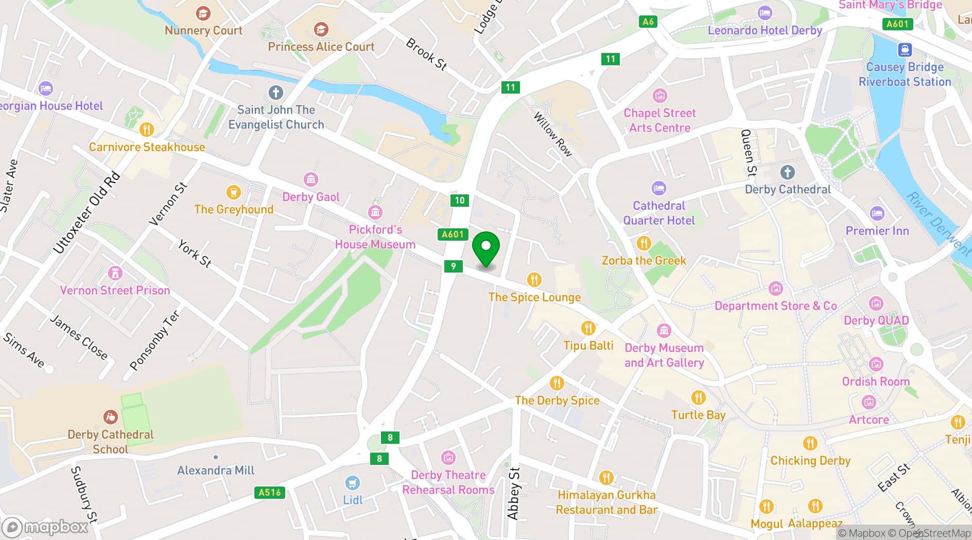 Map showing Bistrot Pierre Derby