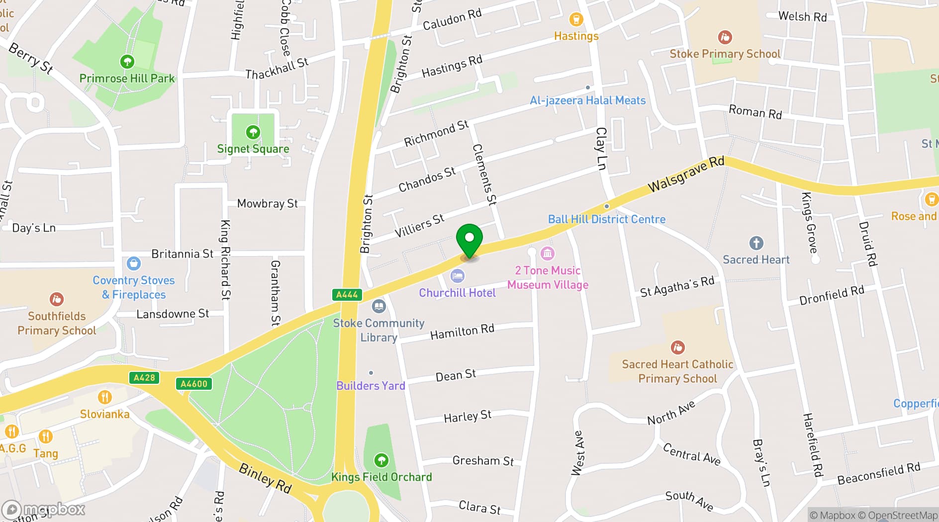 Map showing Churchill Hotel & Nagawa Restaurant