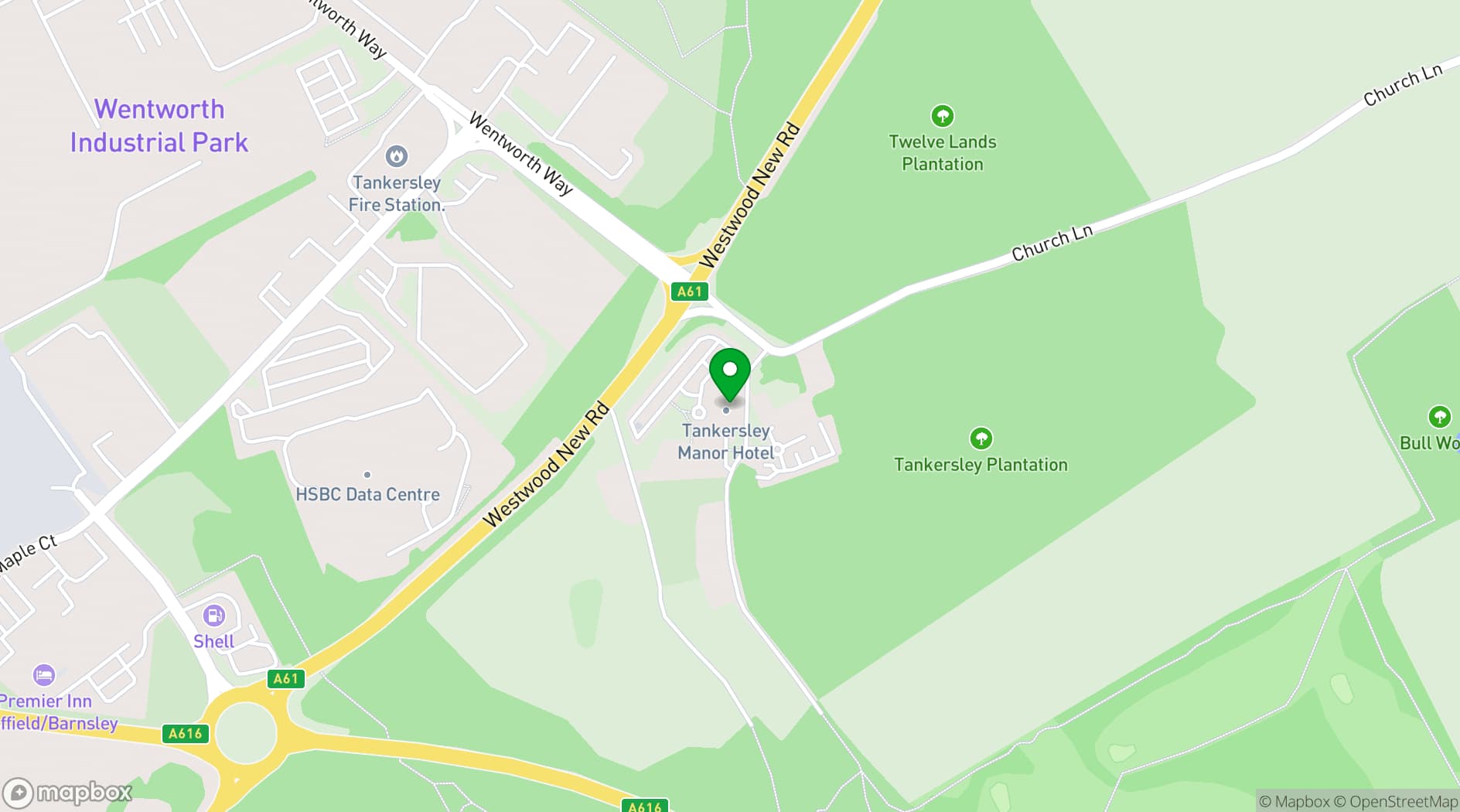 Map showing Mercure Barnsley Tankersley Manor Hotel & Spa