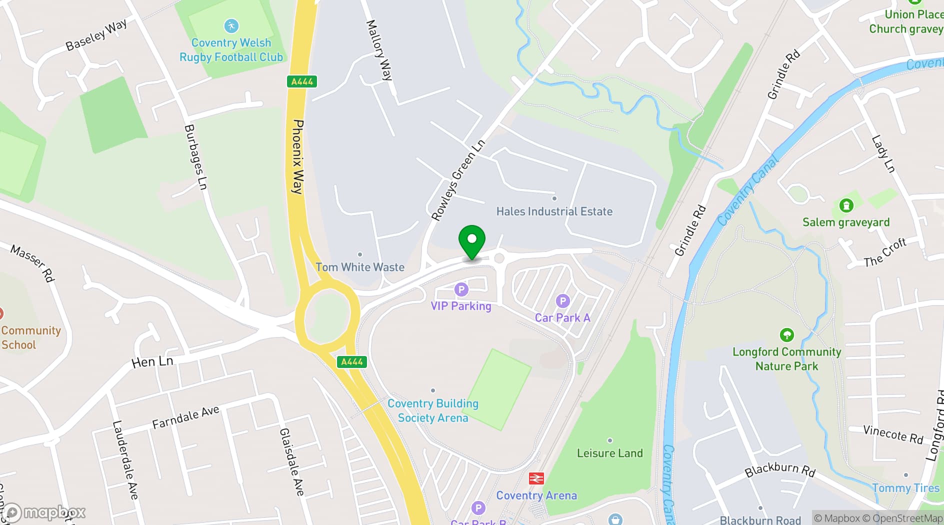 Map showing Coventry Building Society Arena