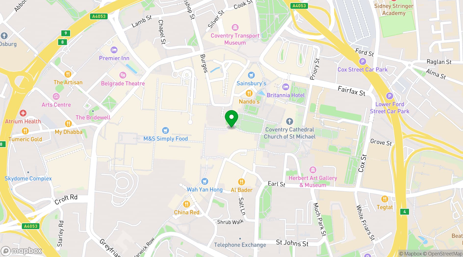 Map showing Boom Battle Bar Coventry