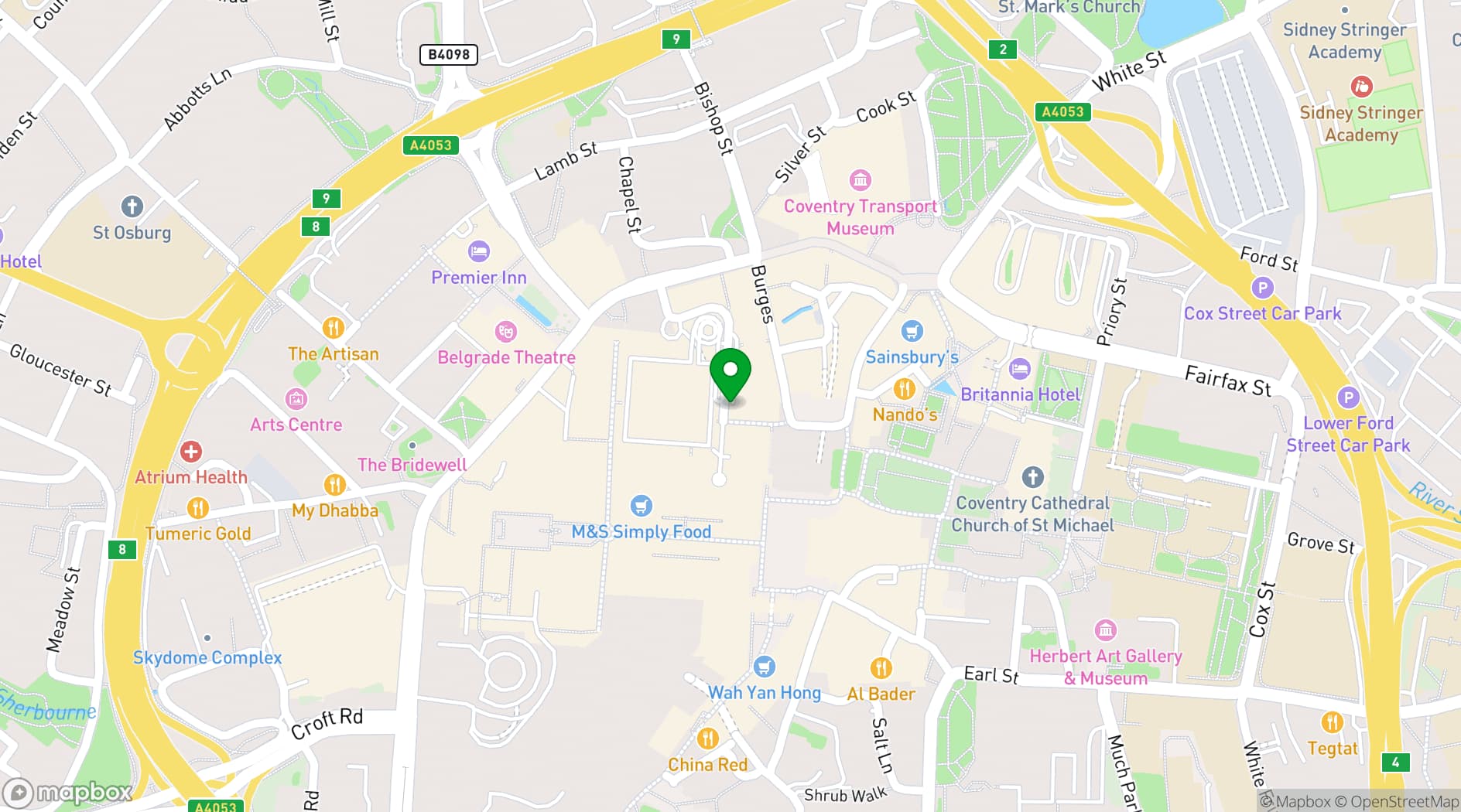 Map showing Star Pins, West Orchard Coventry