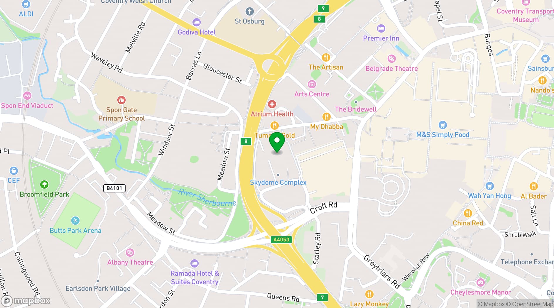 Map showing ODEON Coventry