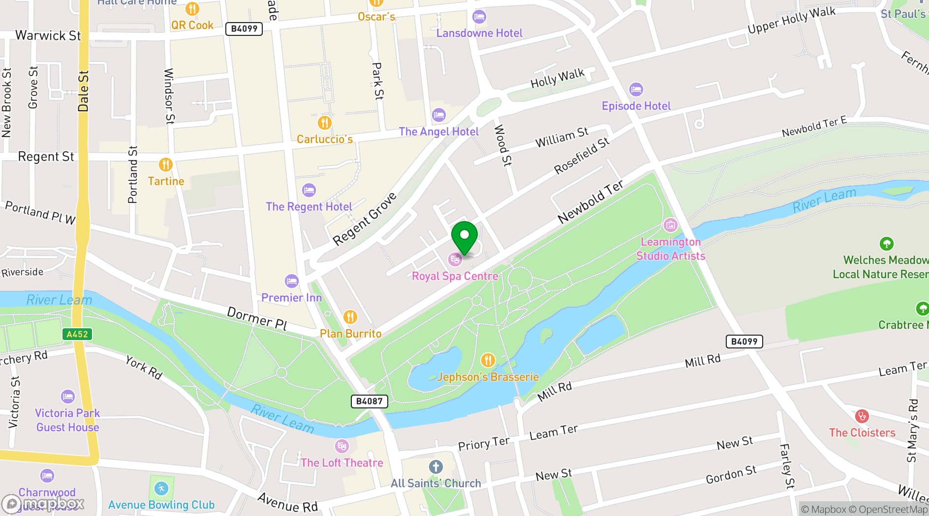 Map showing Royal Spa Centre