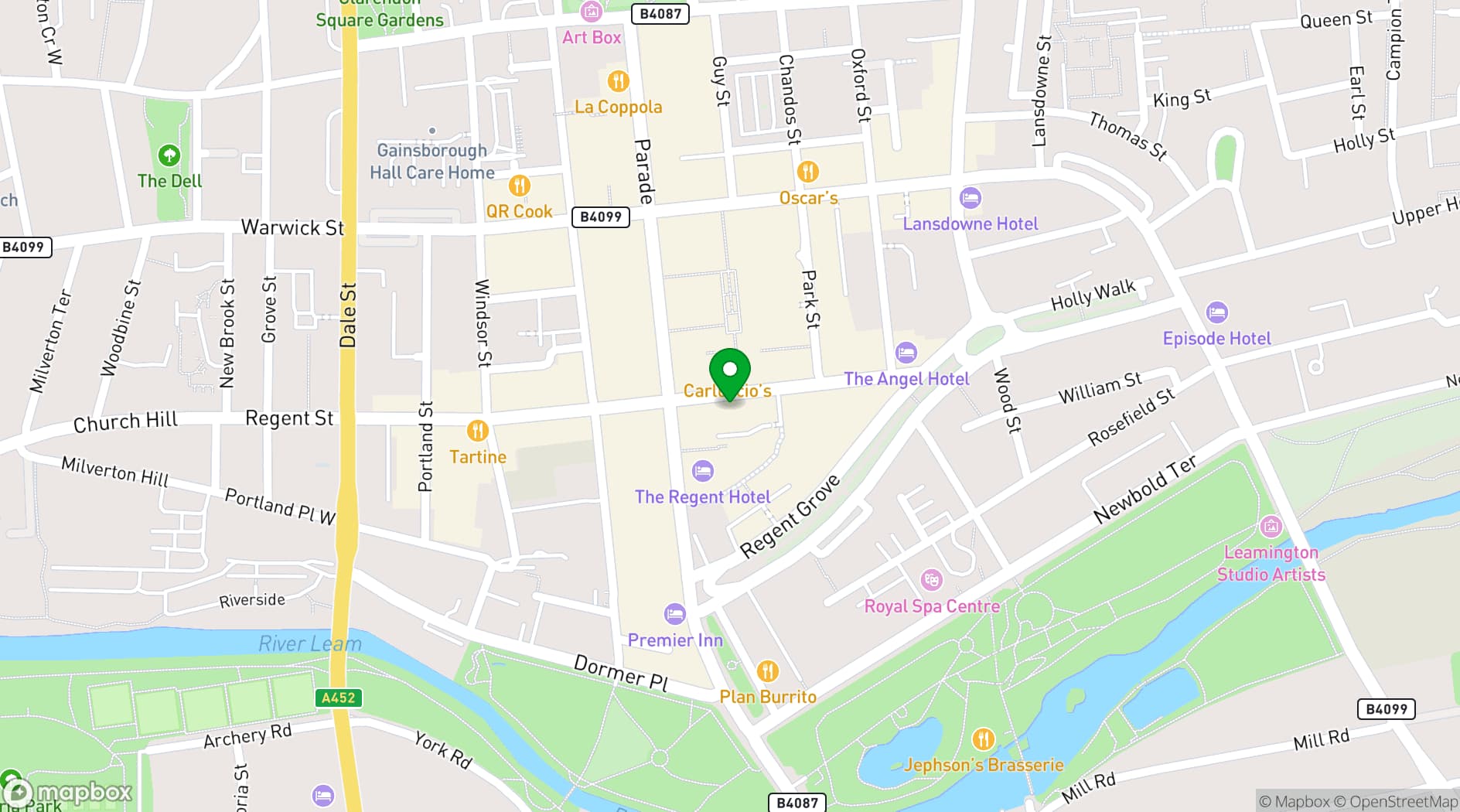 Map showing Cafe Rouge Leamington Spa