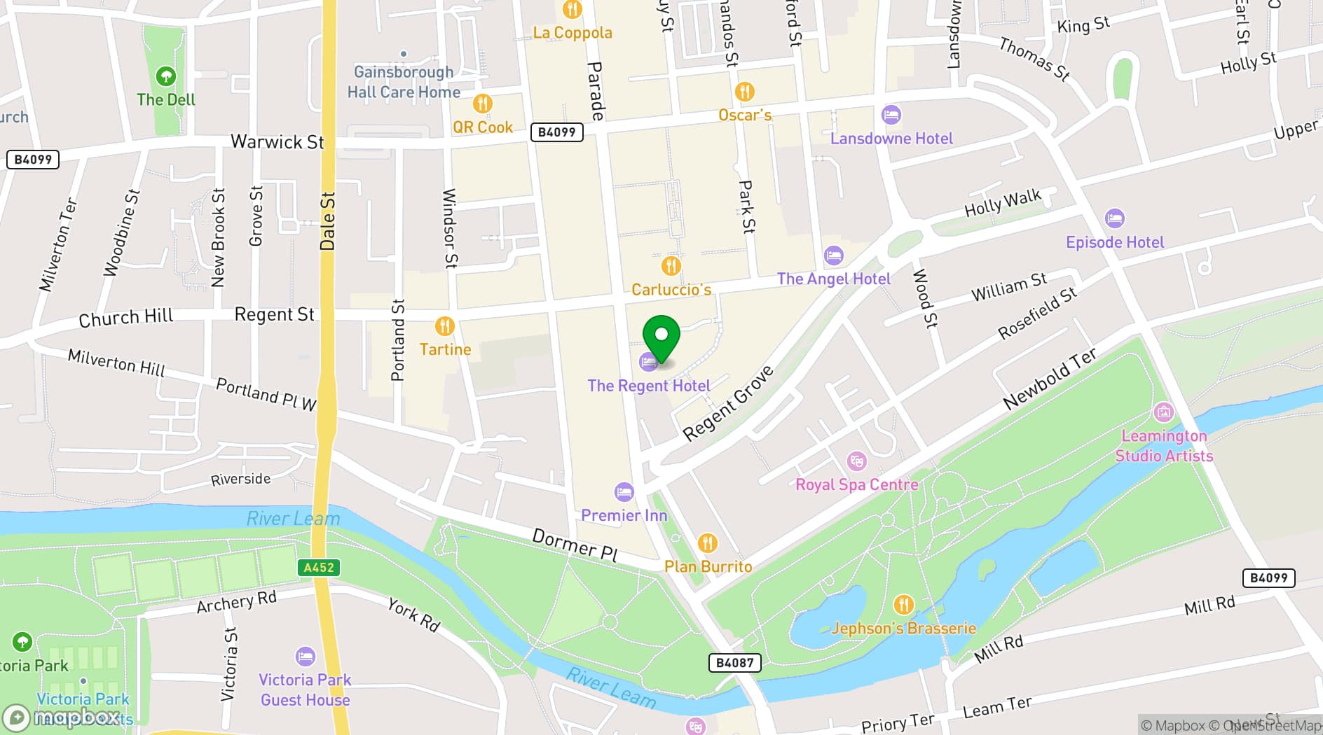 Map showing Las Iguanas Leamington Spa