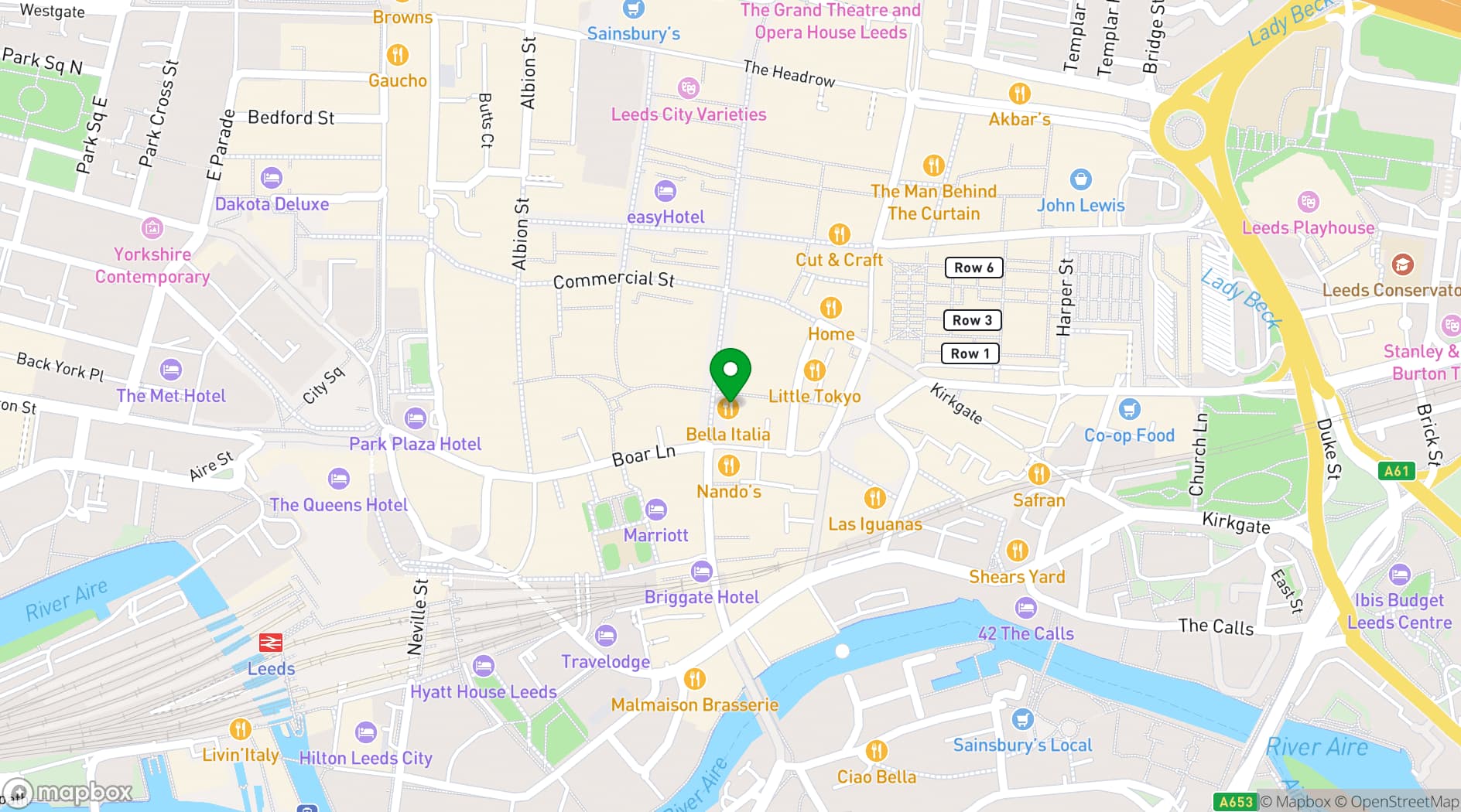 Map showing Bella Italia Leeds Briggate