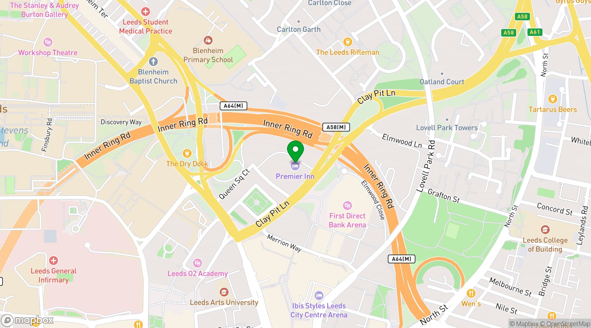 Map showing Premier Meetings Leeds City Centre (Leeds Arena)