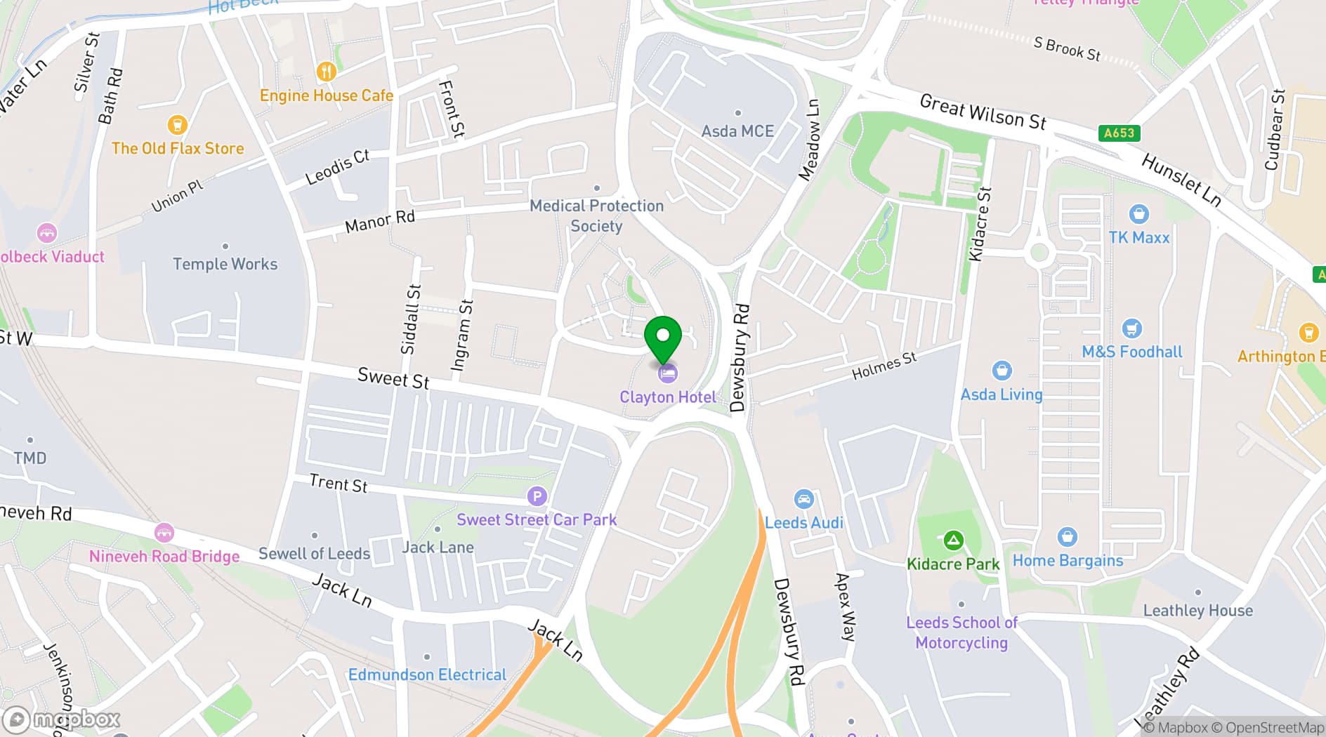 Map showing Clayton Hotel Leeds