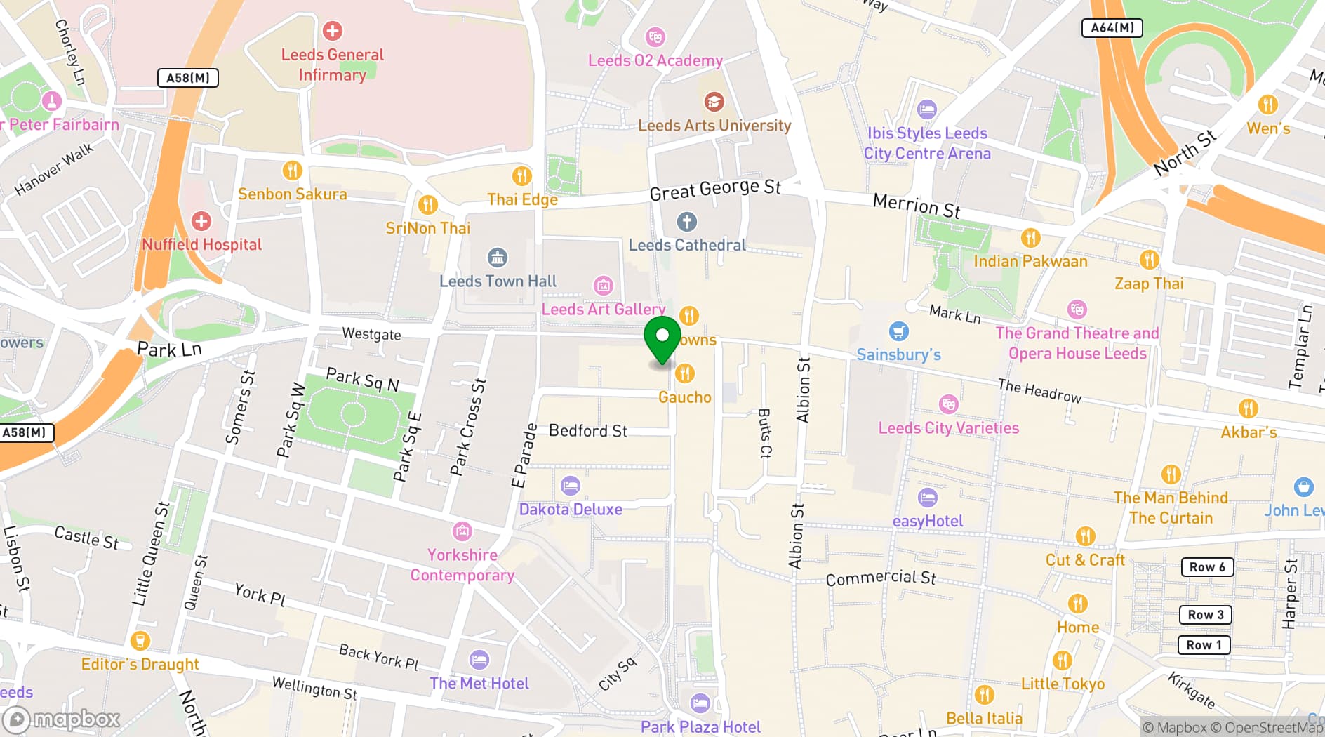 Map showing Bootlegger Bars Leeds