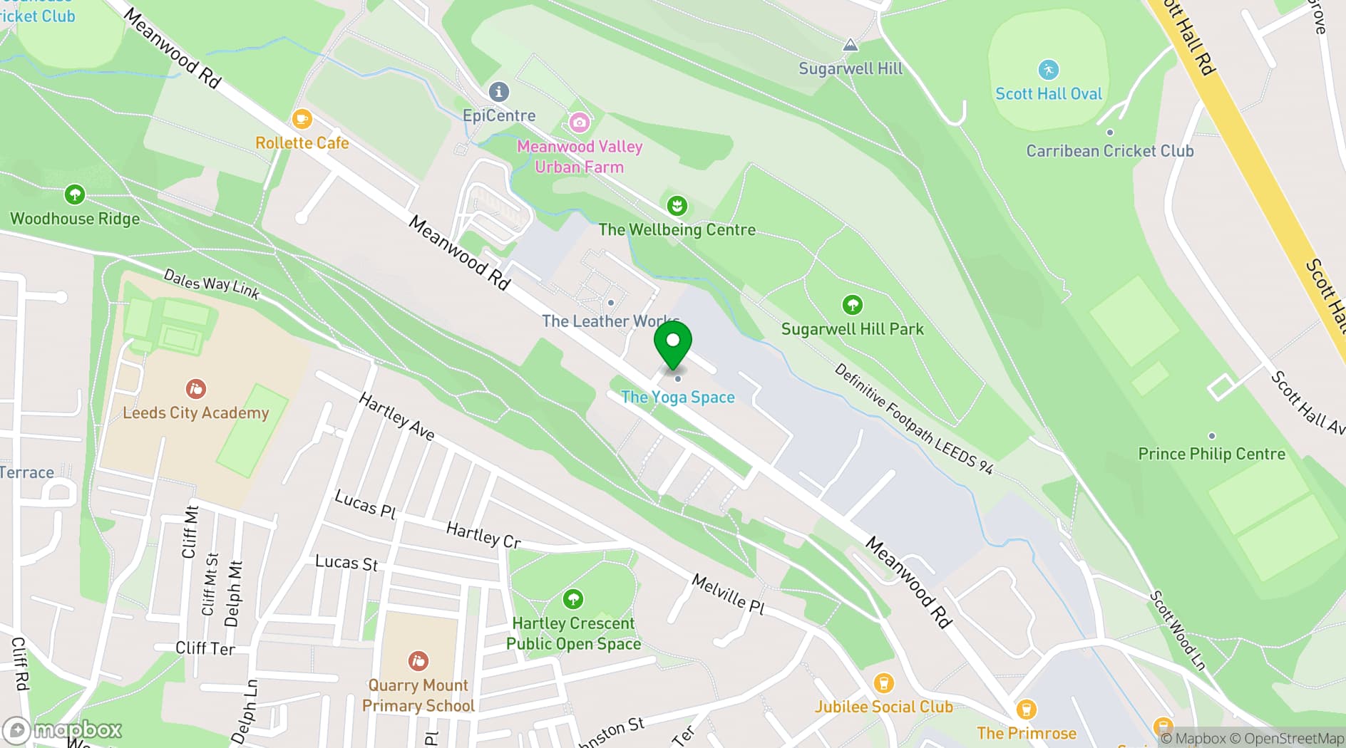 Map showing Love Yoga Leeds