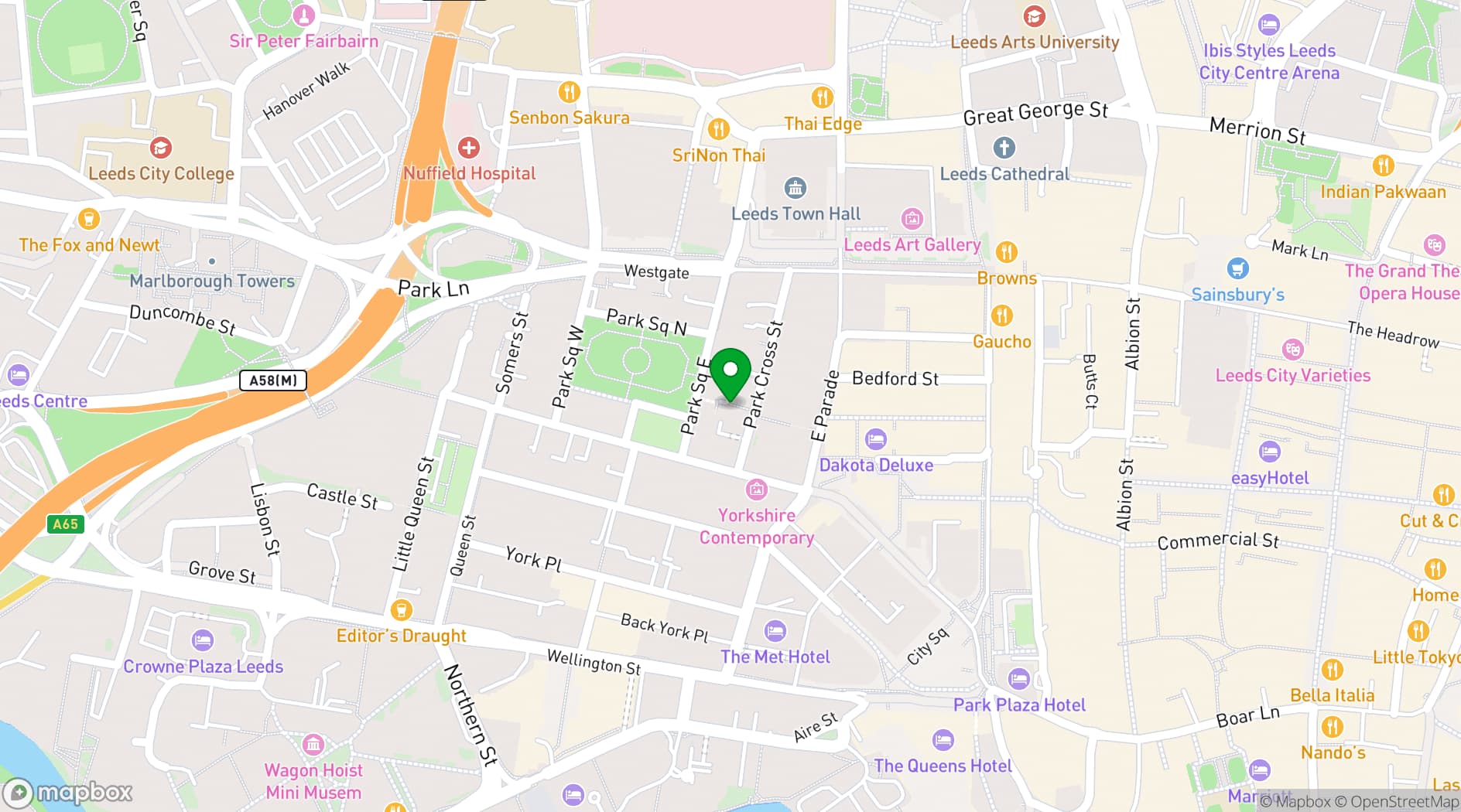 Map showing Wizu Workspace - Park Cross Street