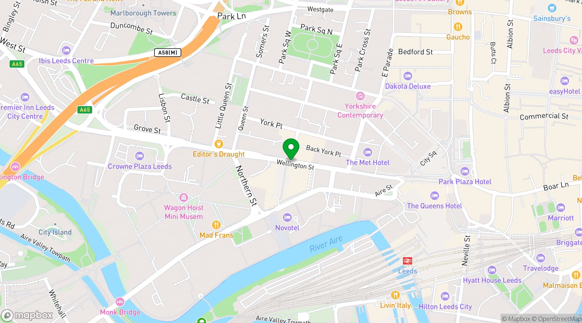 Map showing Crowne Plaza Leeds