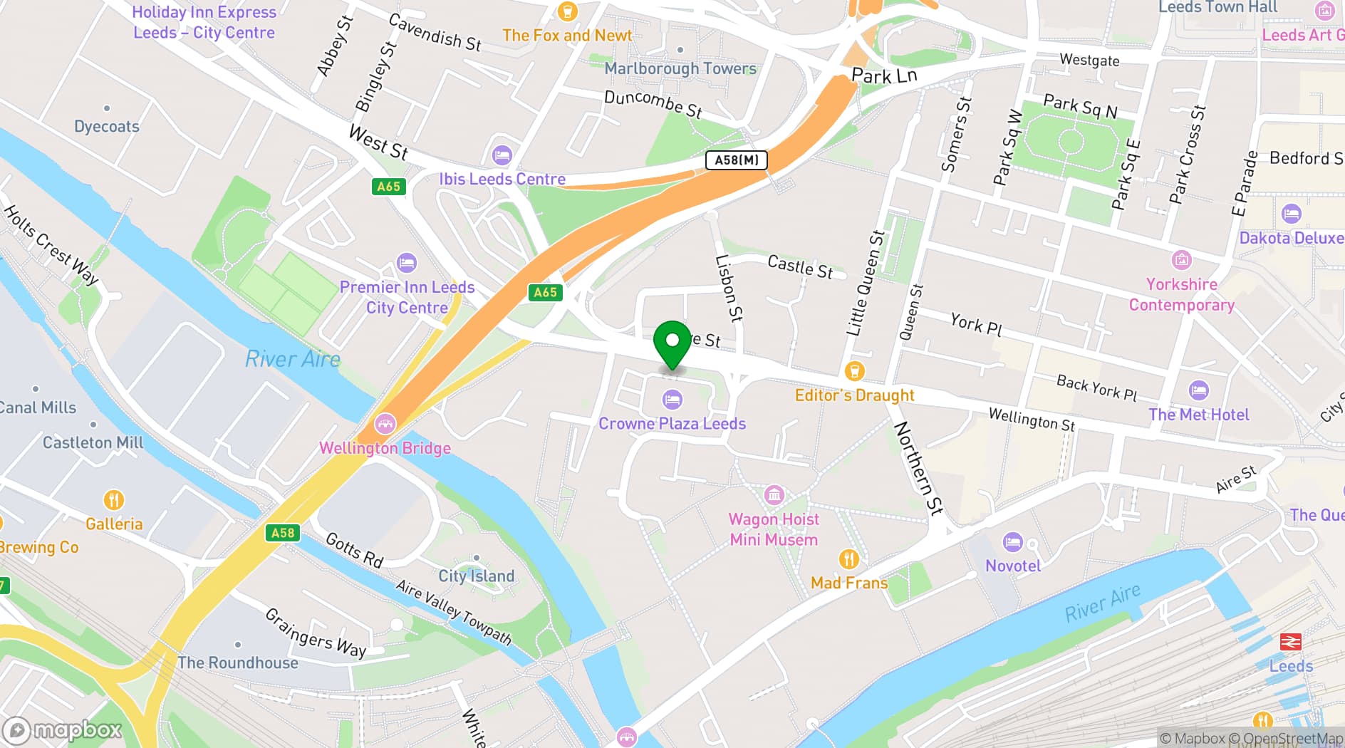 Map showing Crowne Plaza Leeds by IHG