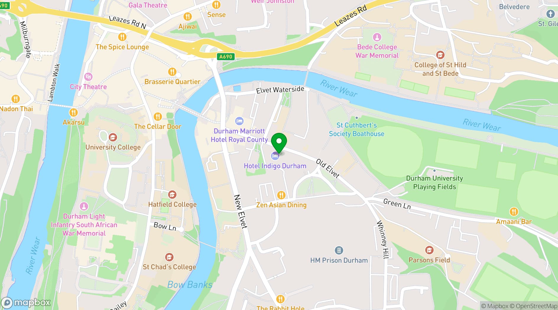Map showing Hotel Indigo Durham