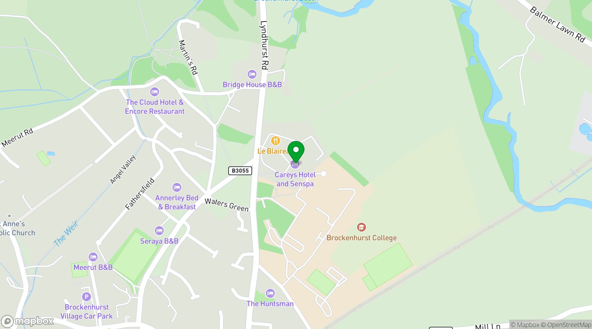Map showing Careys Manor Hotel & SenSpa
