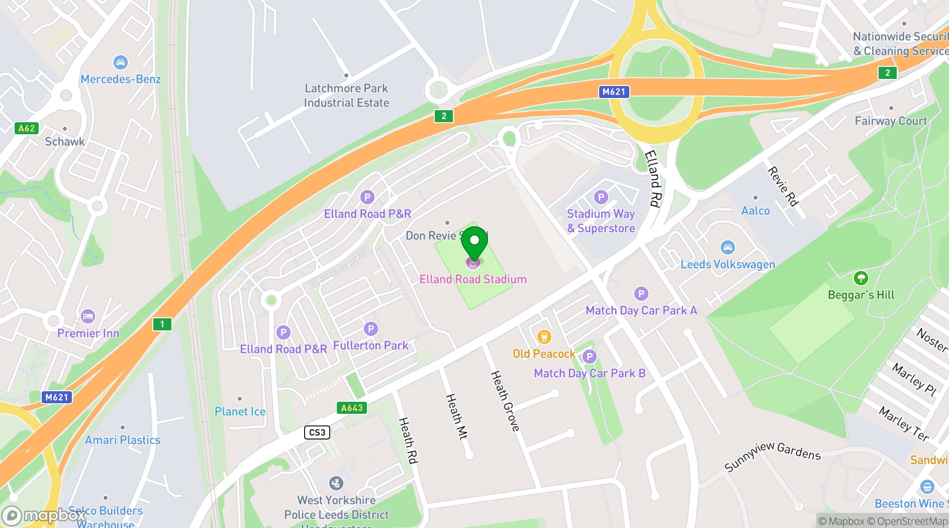 Map showing Elland Road