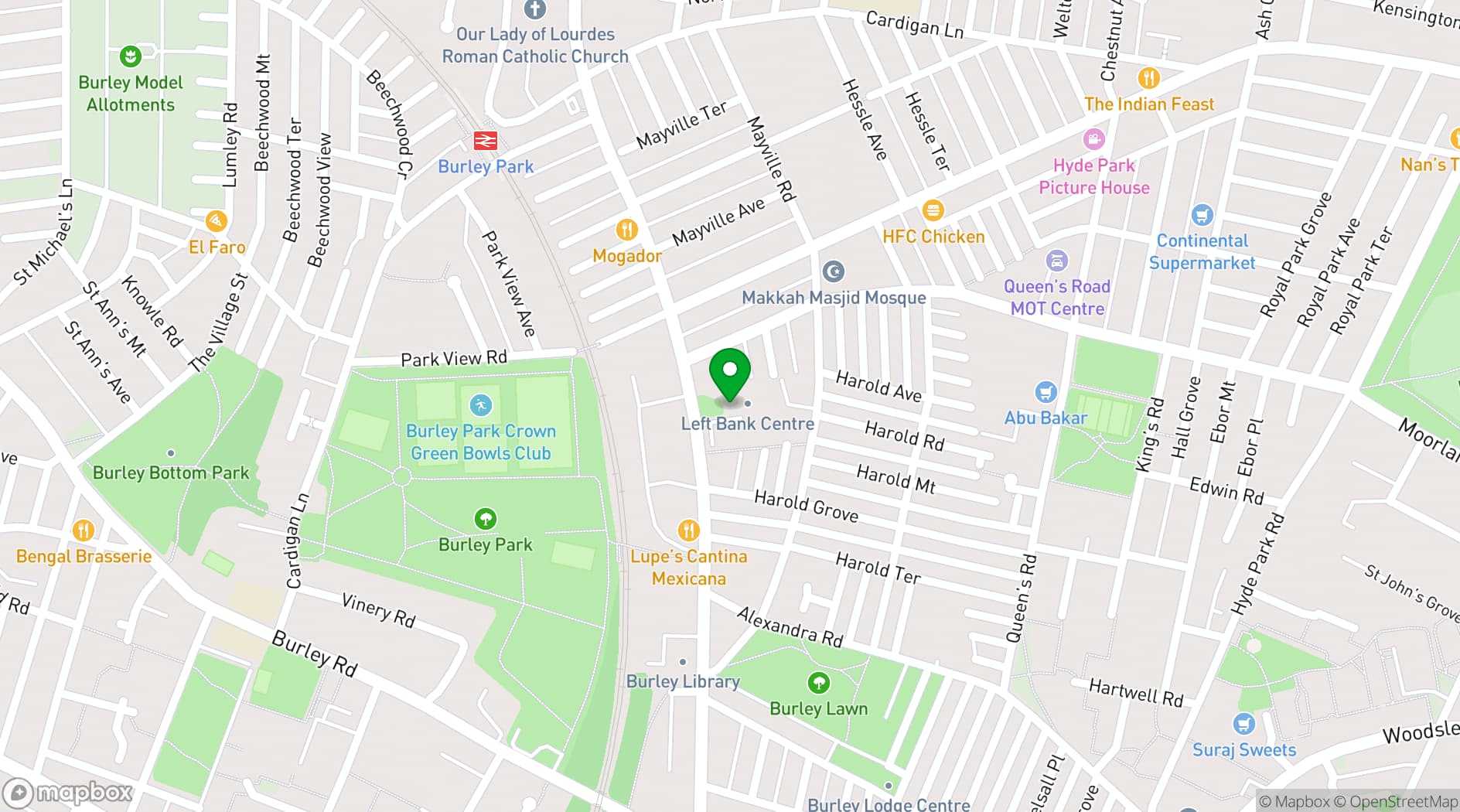 Map showing Left Bank Leeds