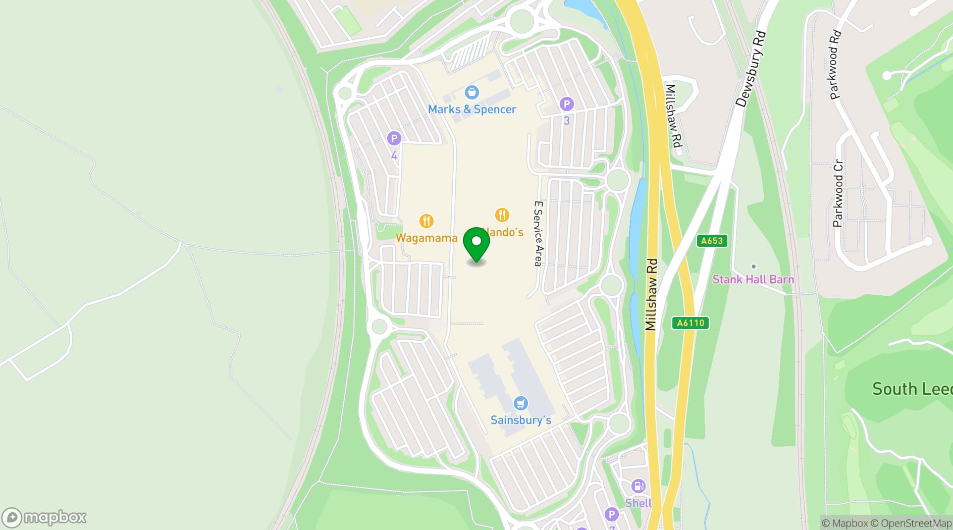 Map showing King Pins Leeds White Rose Centre