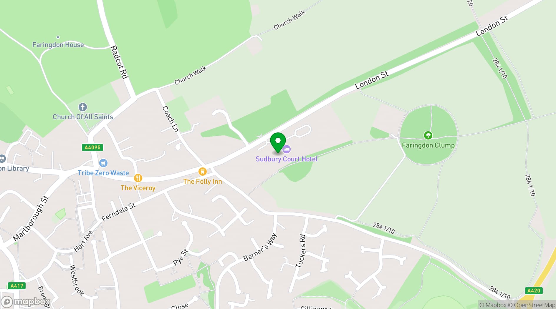 Map showing Sudbury House Hotel
