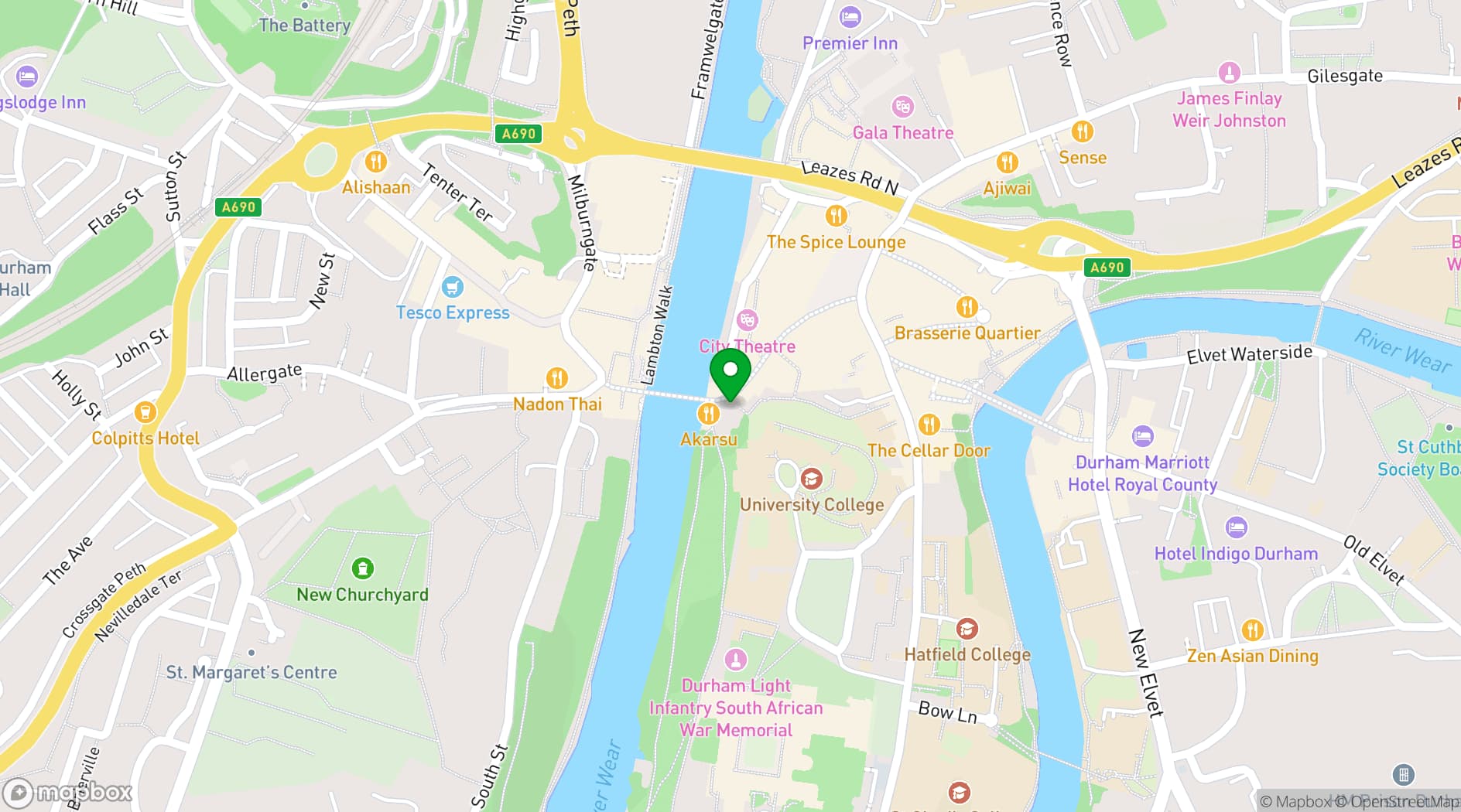 Map showing Cafe Rouge Durham