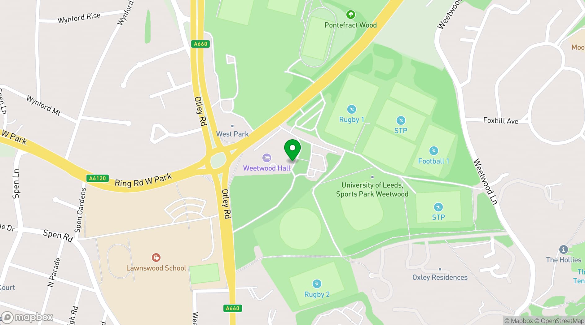 Map showing Weetwood Hall Hotel