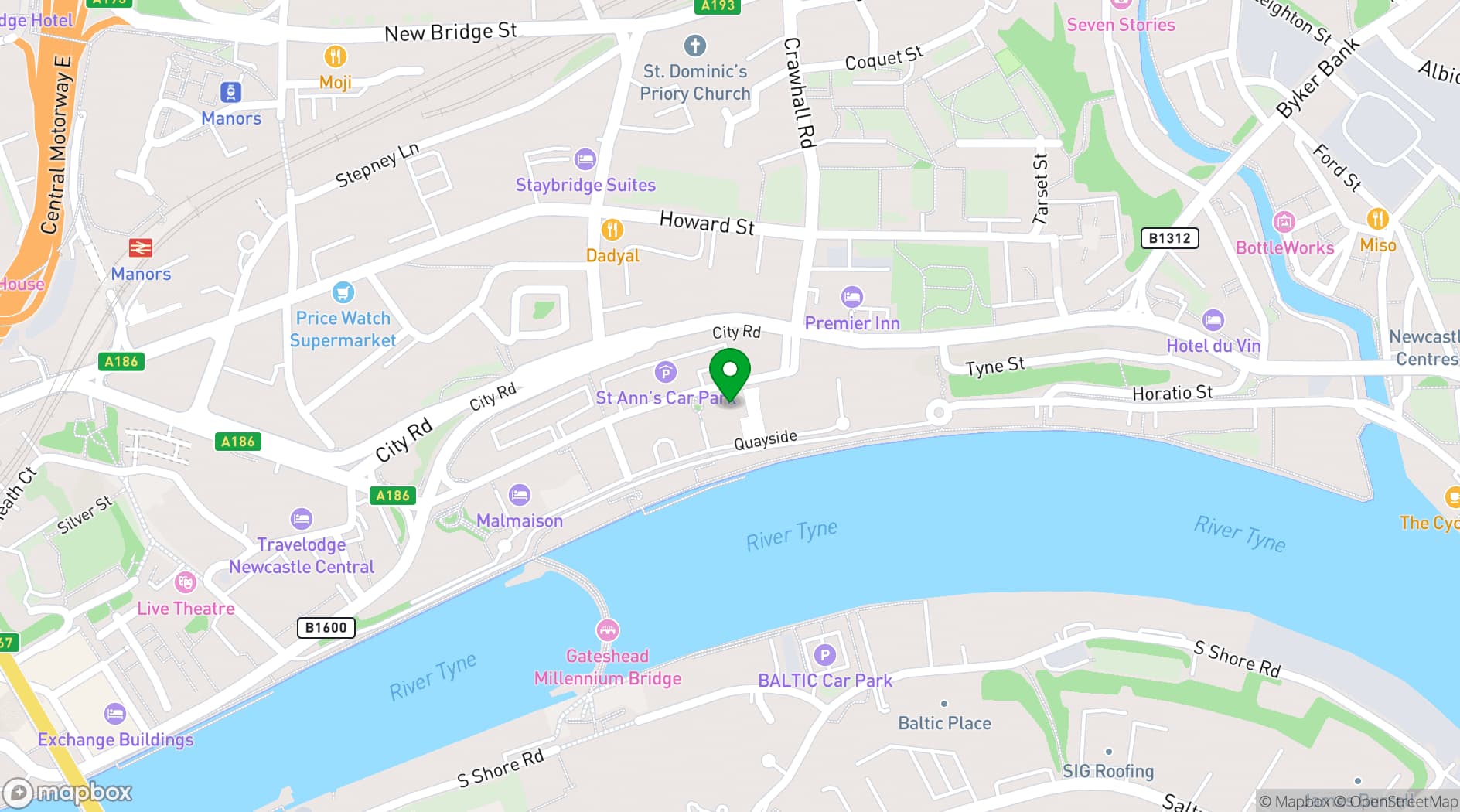 Map showing Regus Newcastle Quayside