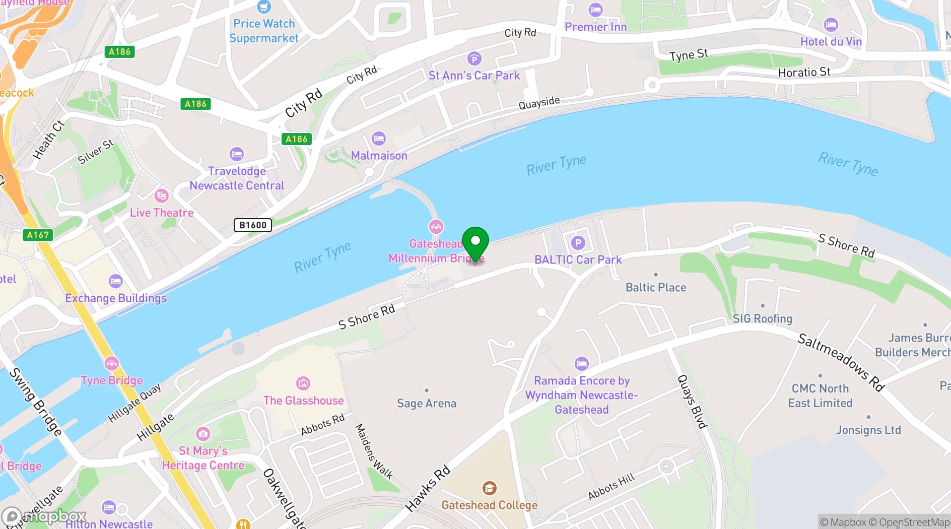 Map showing BALTIC Centre for Contemporary Art