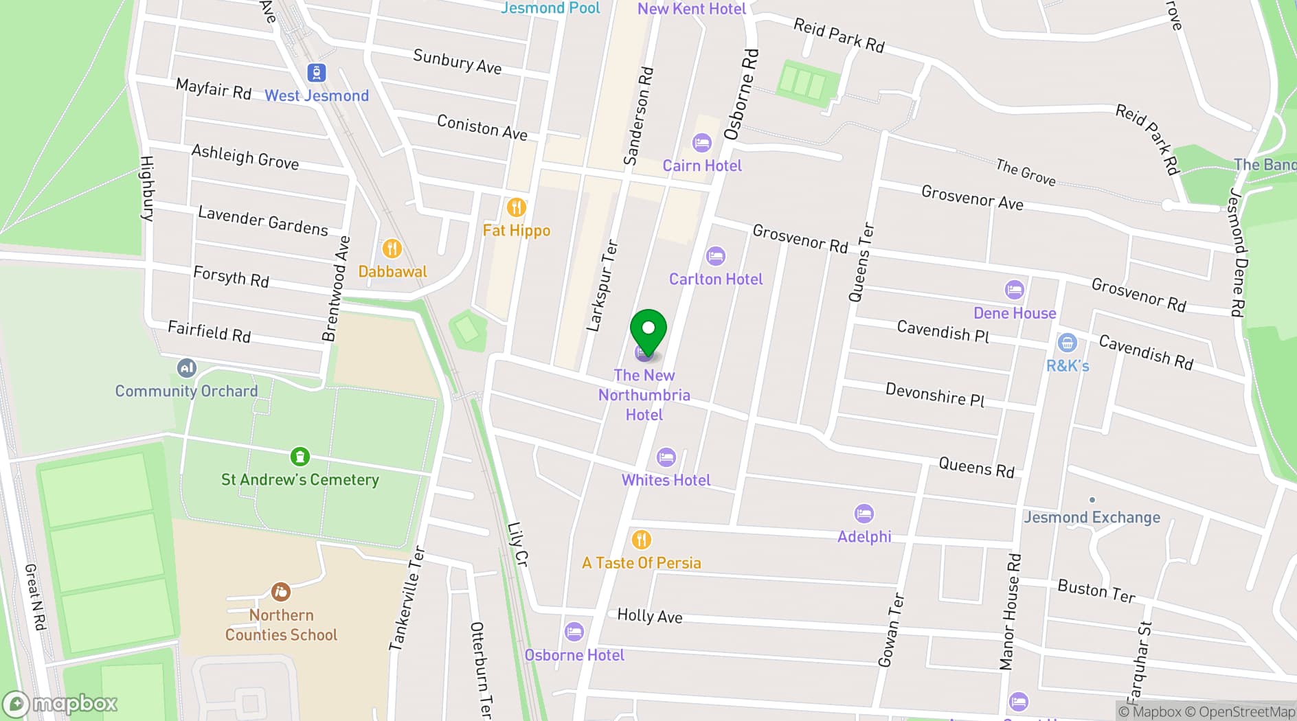 Map showing New Northumbria Hotel
