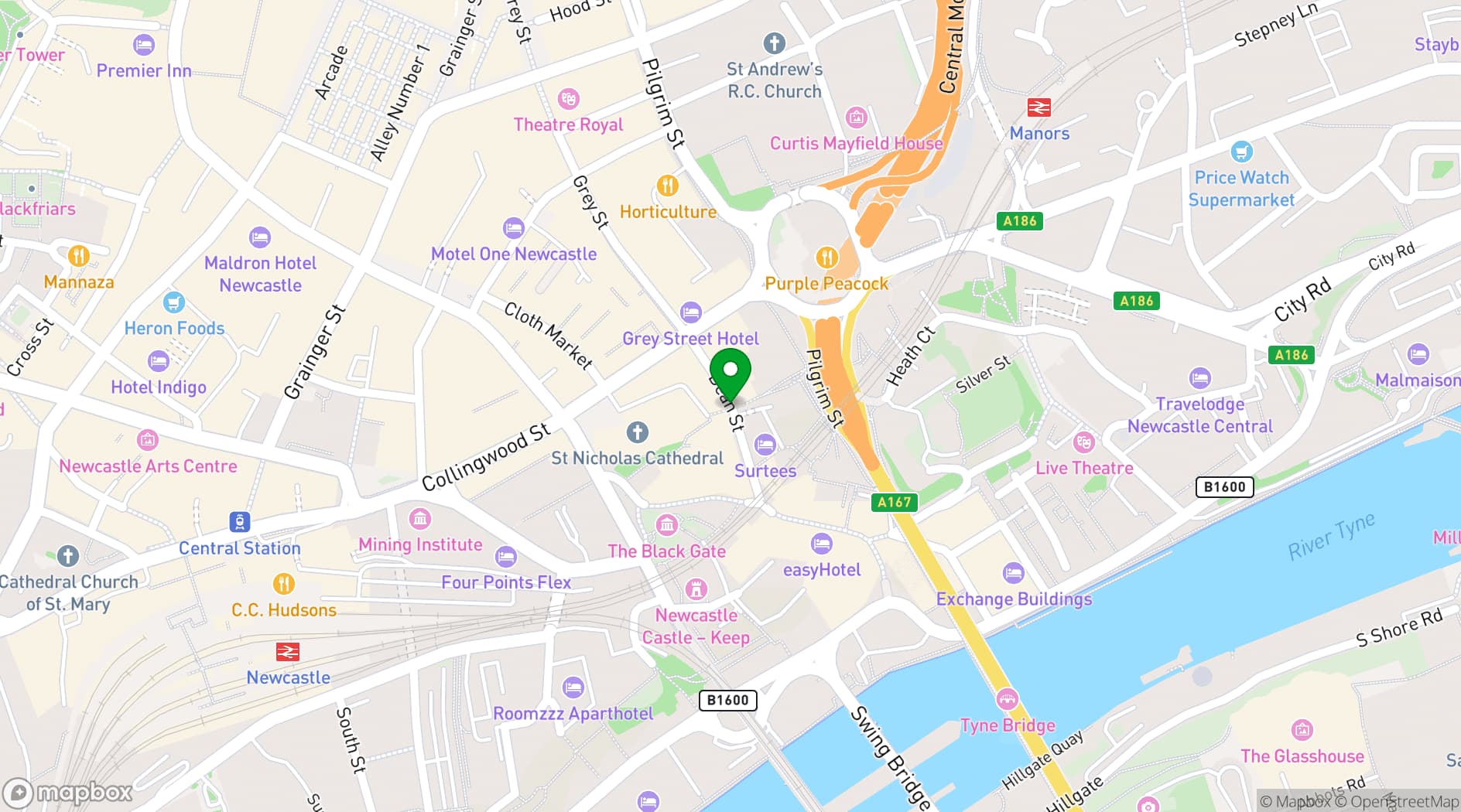 Map showing Above Newcastle
