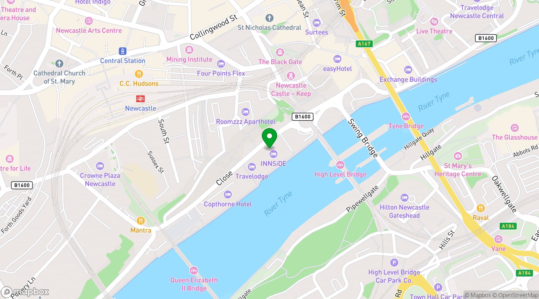 Map showing Gino D'Acampo Newcastle