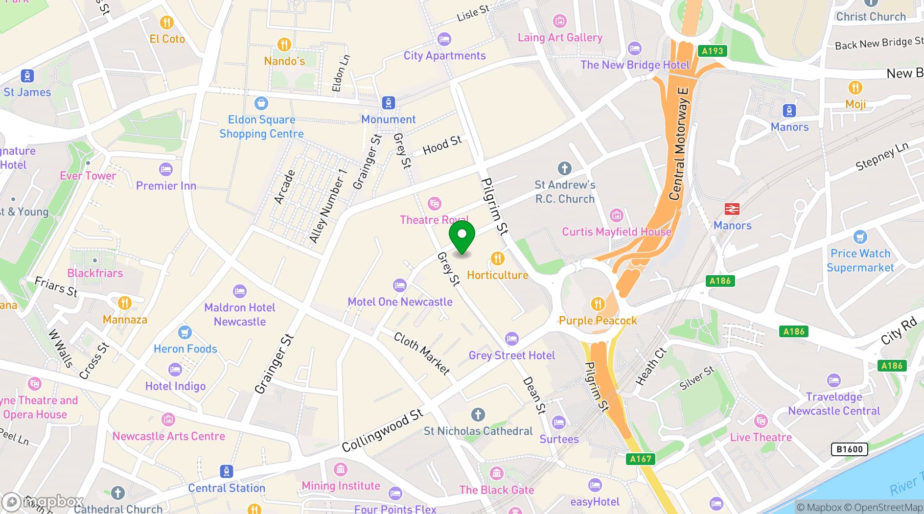 Map showing Las Iguanas Newcastle