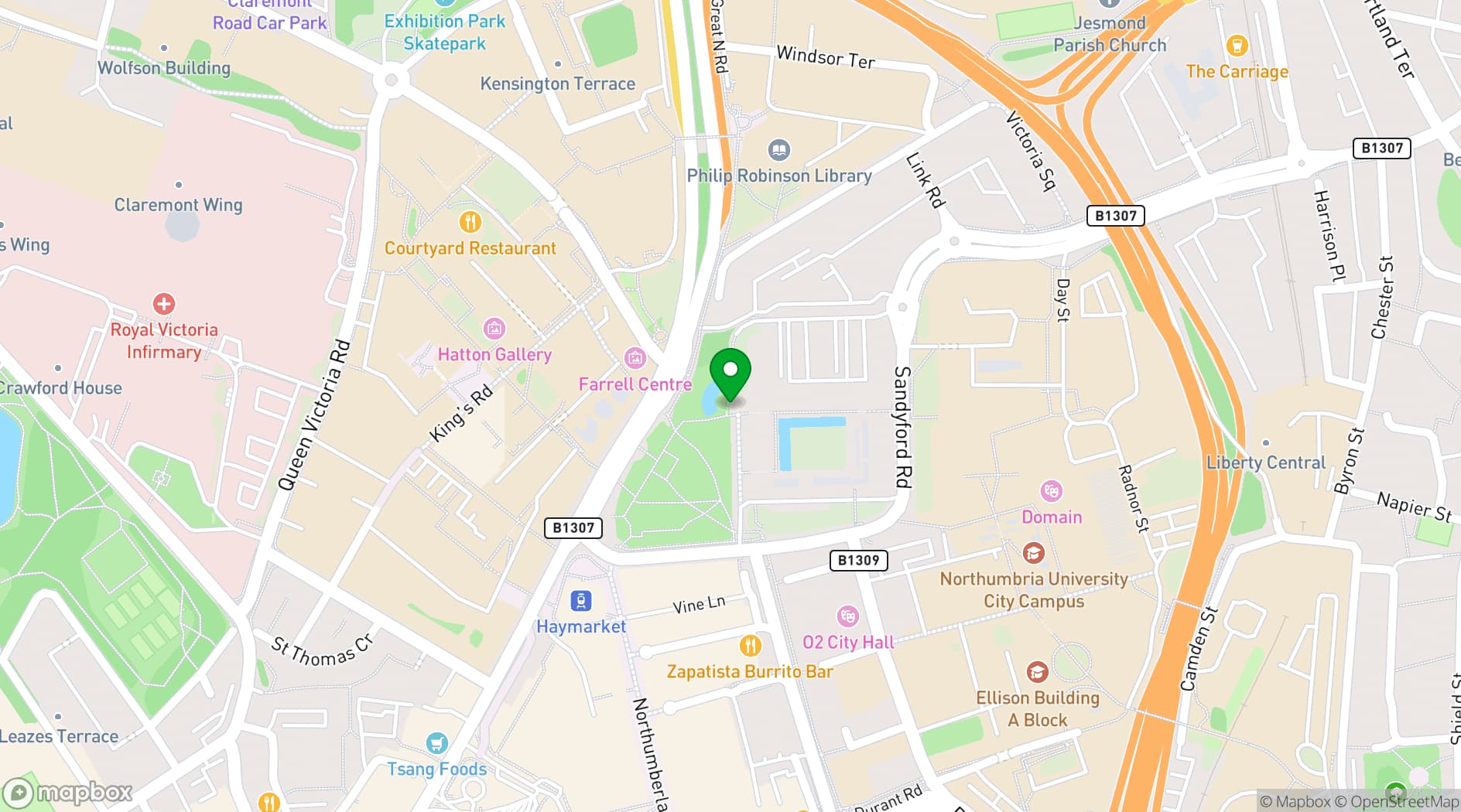 Map showing Newcastle Civic Centre