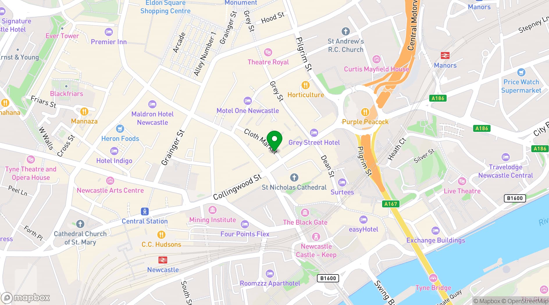 Map showing Revolucion de Cuba Newcastle