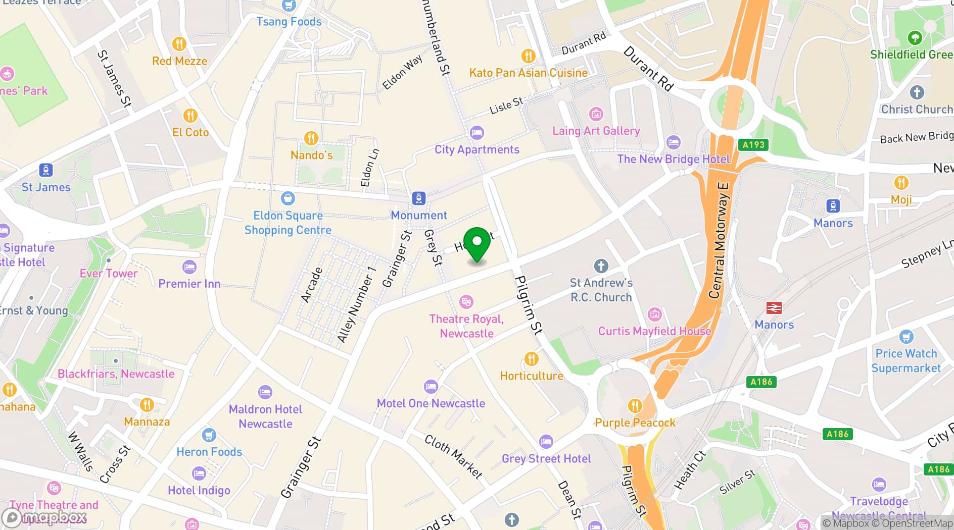 Map showing Gaucho Newcastle