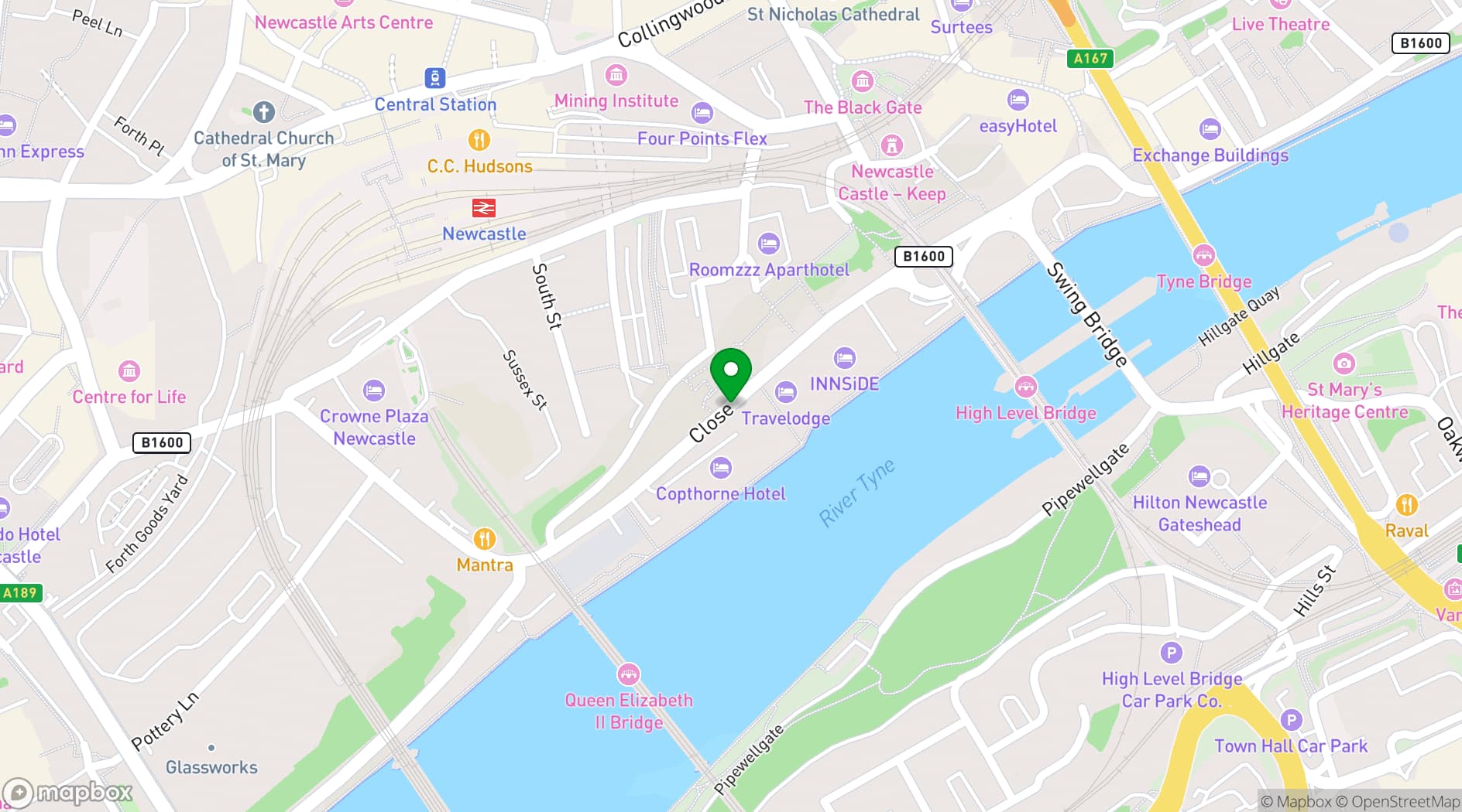 Map showing Copthorne Hotel Newcastle