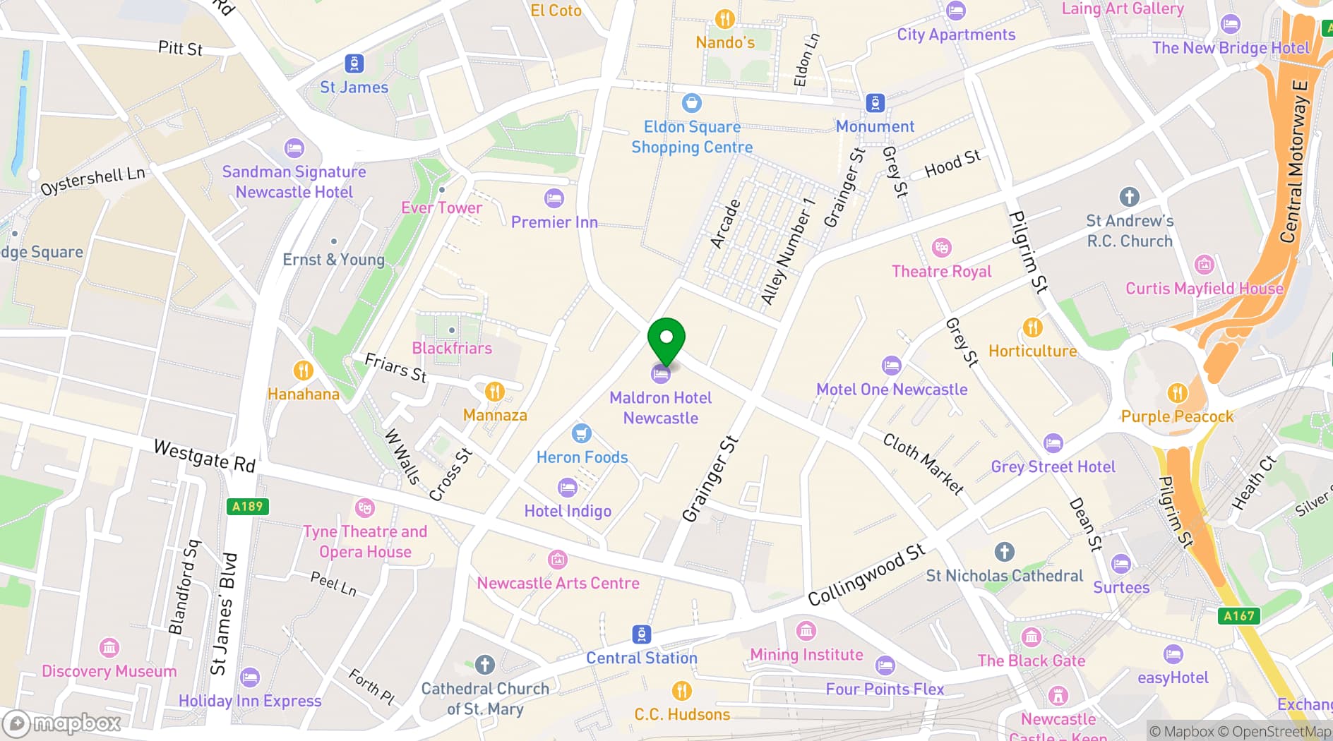 Map showing Maldron Hotel Newcastle