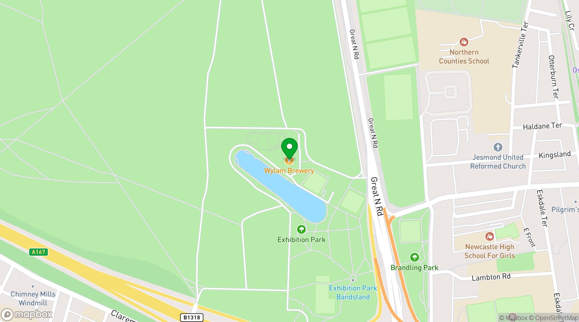 Map showing Wylam Brewery