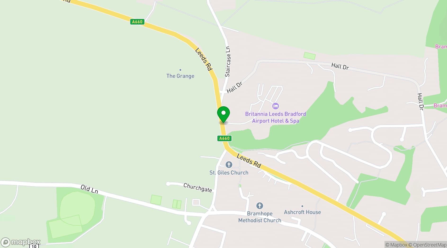 Map showing Britannia Leeds Bradford Airport Hotel