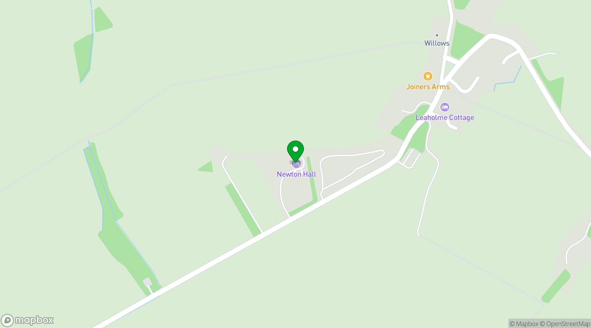Map showing Newton Hall