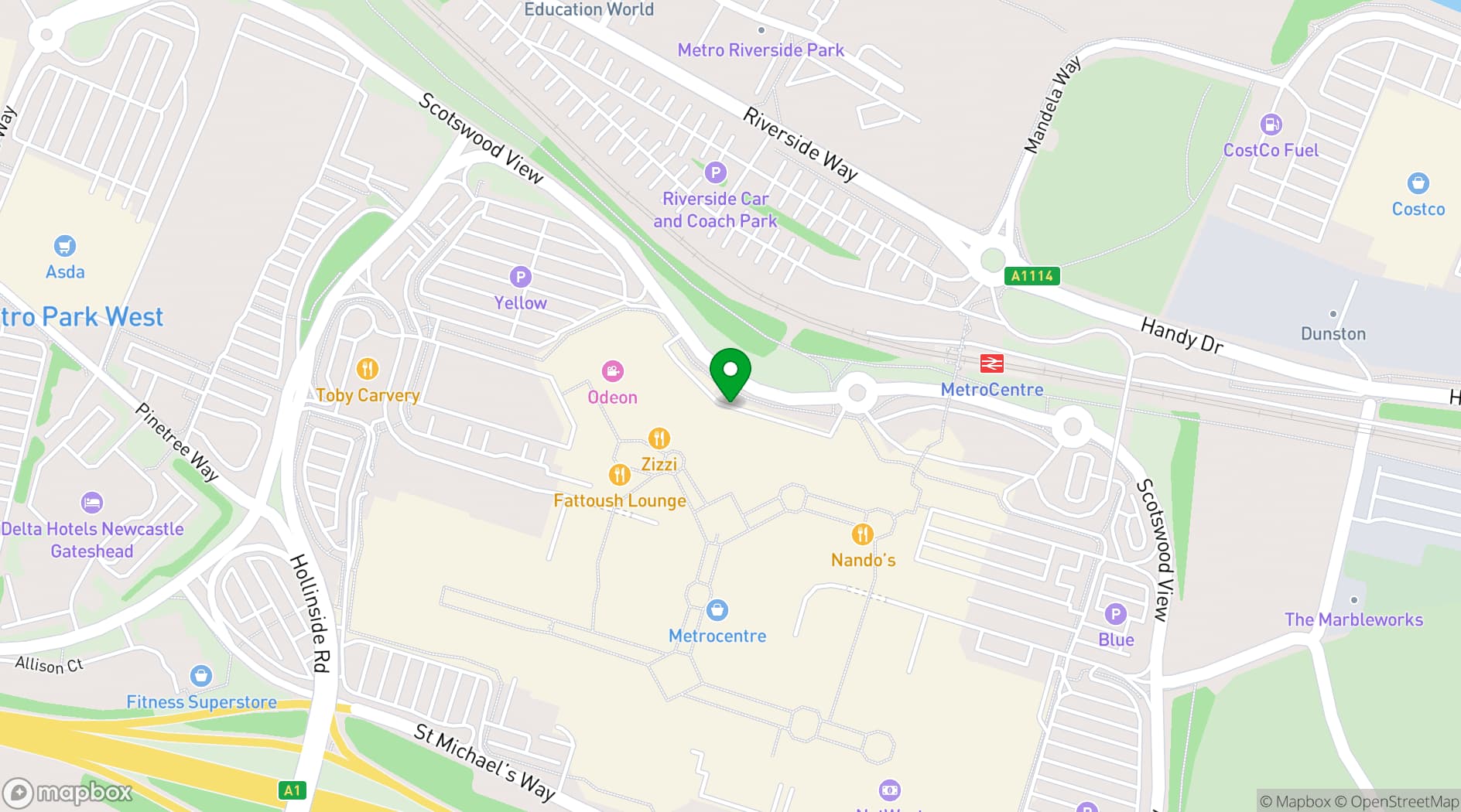Map showing ODEON Metrocentre