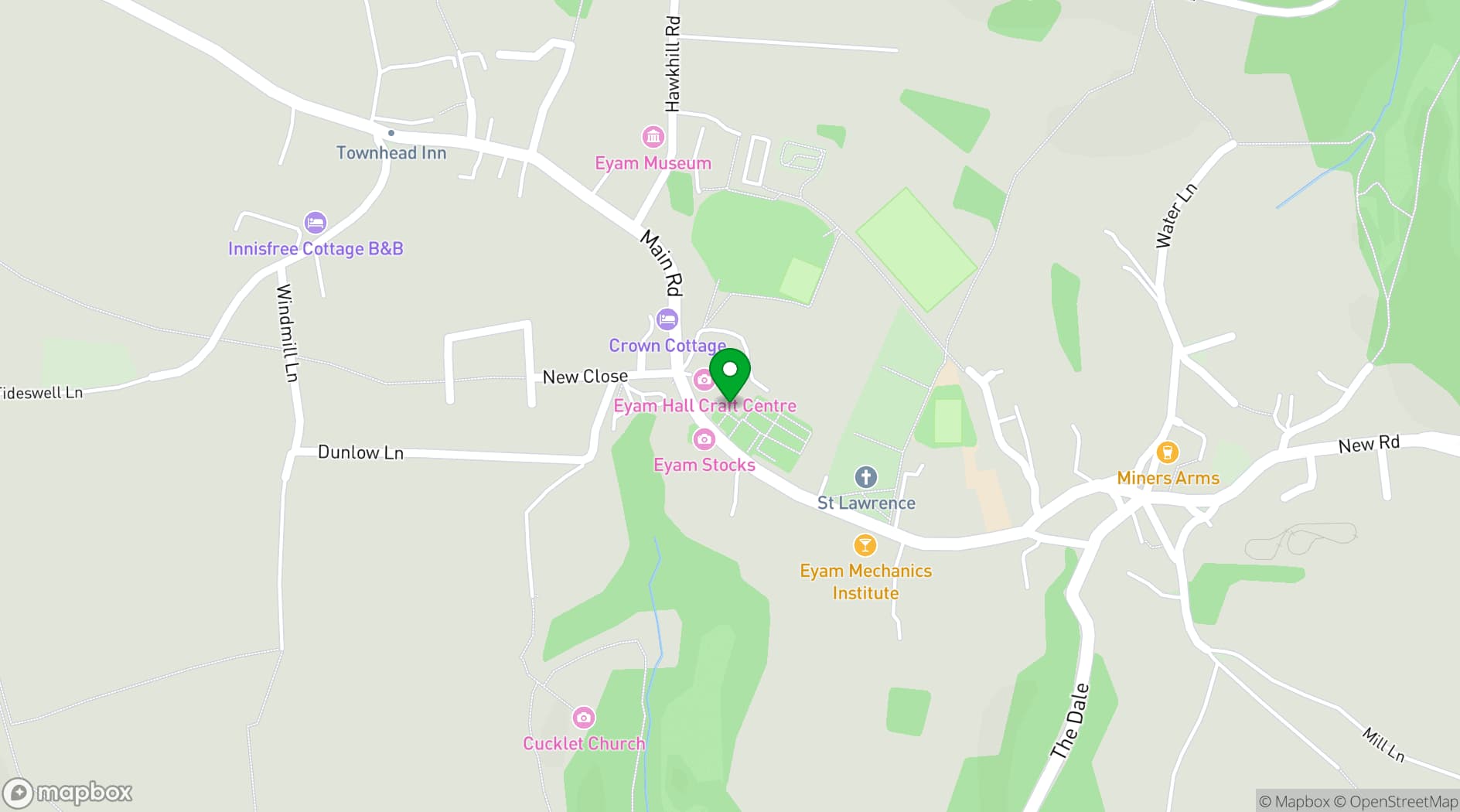 Map showing Eyam Hall Weddings