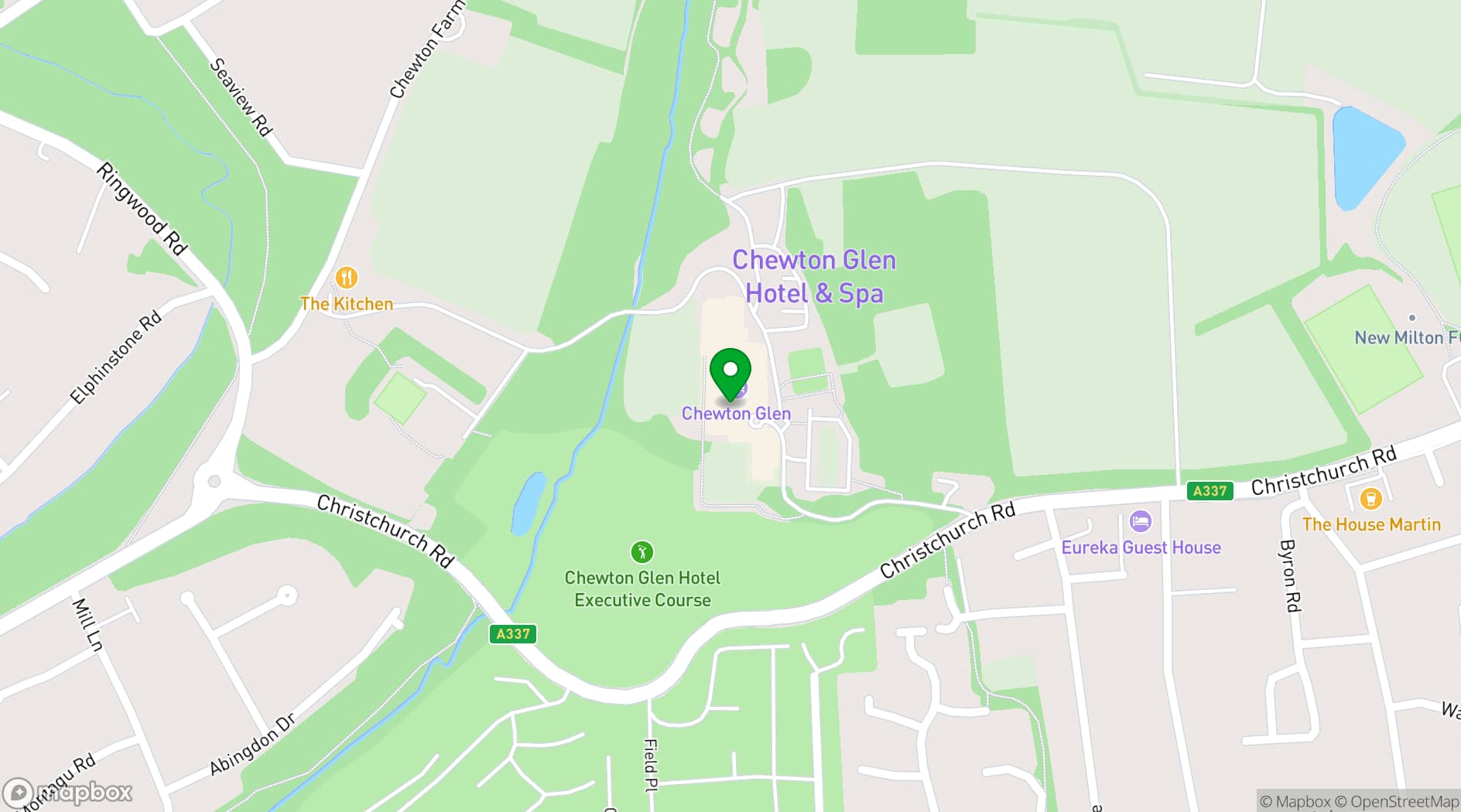 Map showing Chewton Glen Hotel & Spa