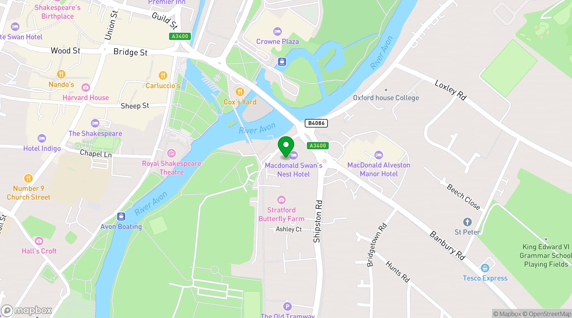 Map showing Swan's Nest Hotel