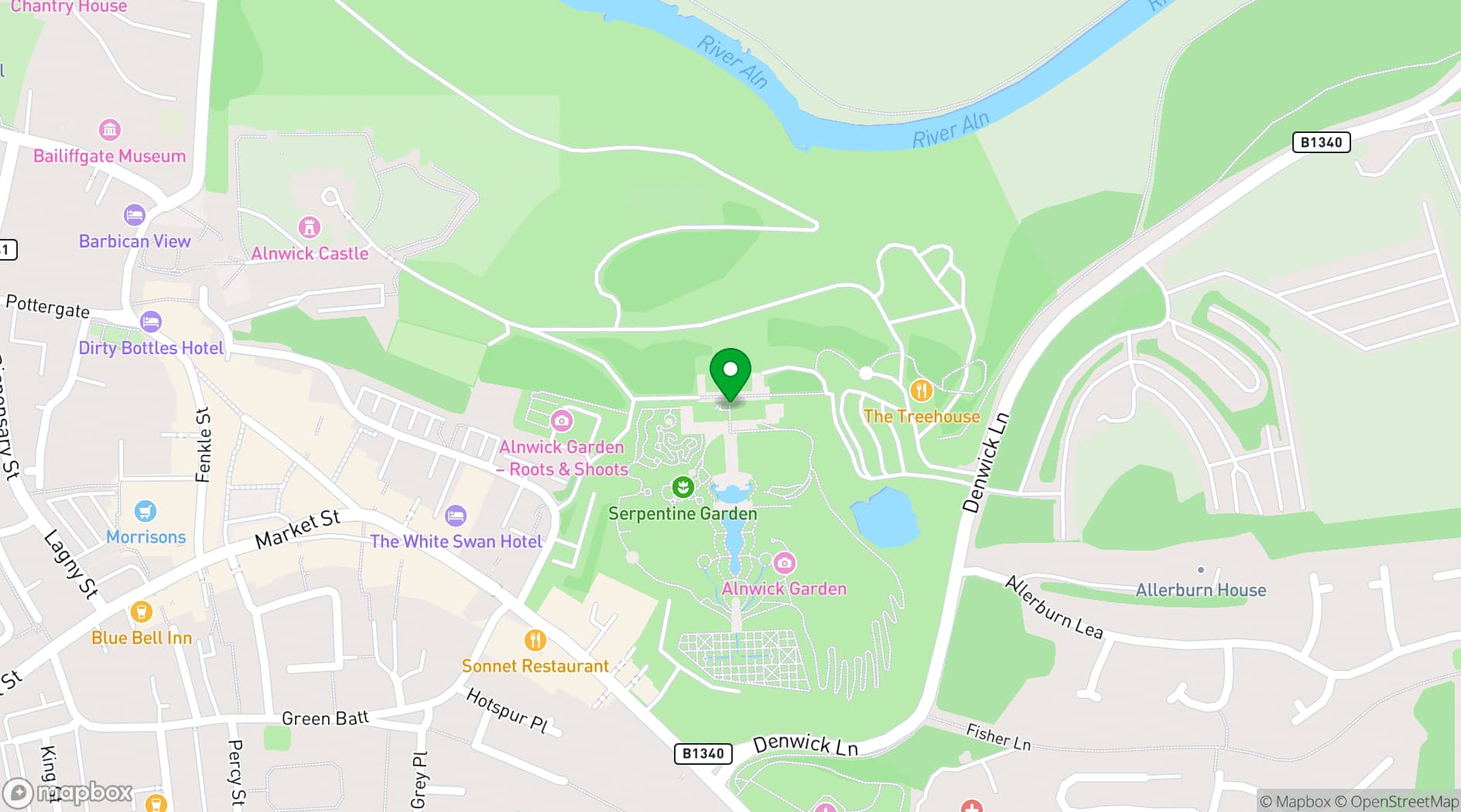 Map showing Treehouse at The Alnwick Garden