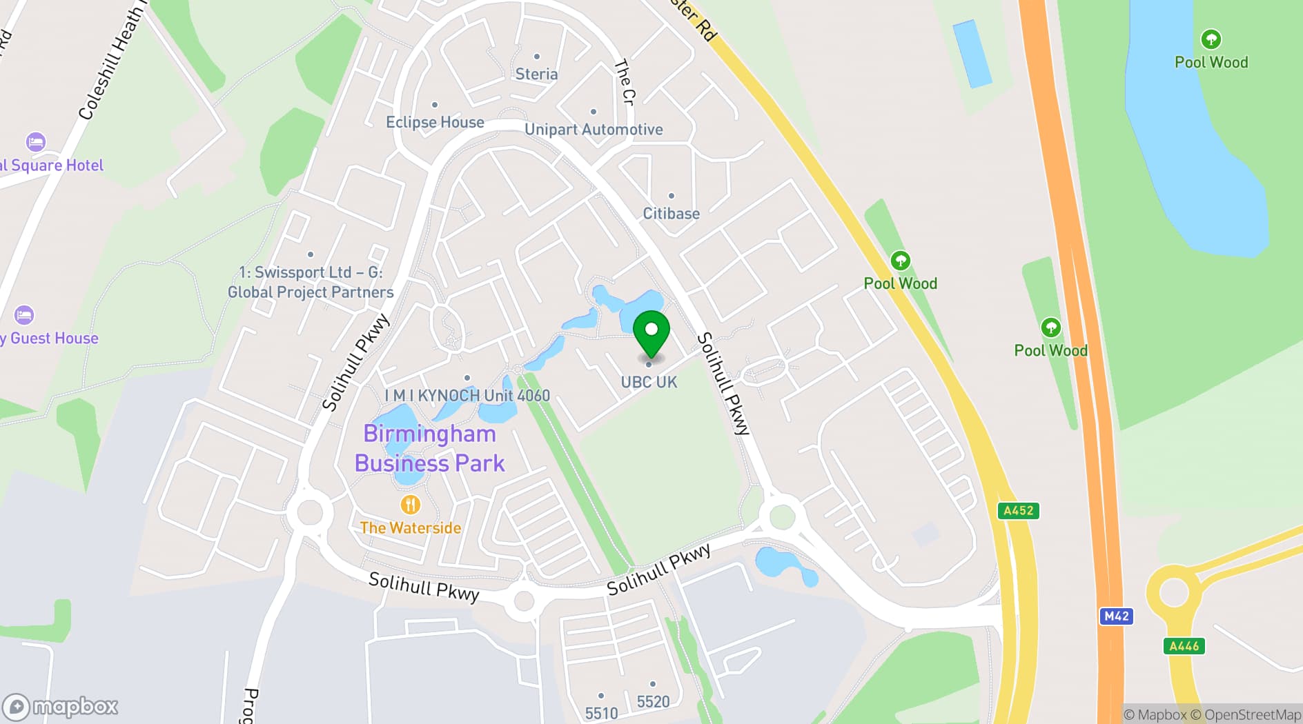 Map showing UBC Birmingham Business Park/Birmingham Airport/Solihull Borough